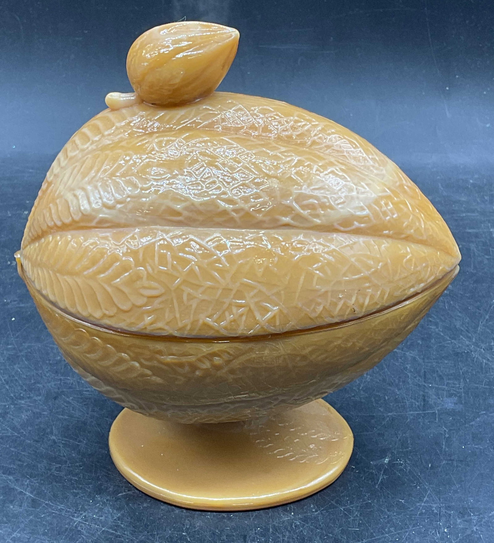 Caramel Glass Melon Covered Footed Dish (1 of 6)
