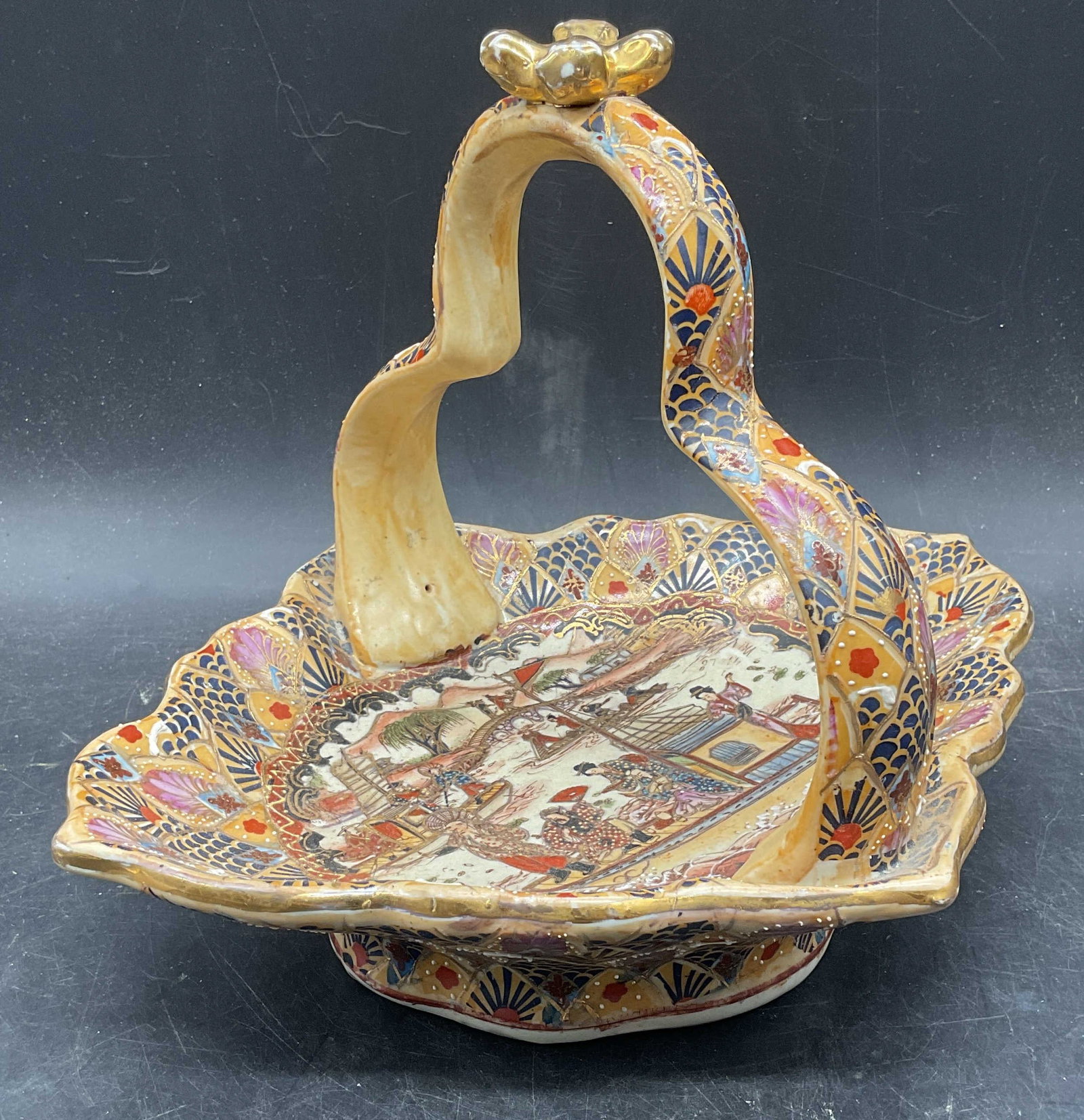 Vintage Satsuma Porcelain Bowl with Handle (1 of 6)
