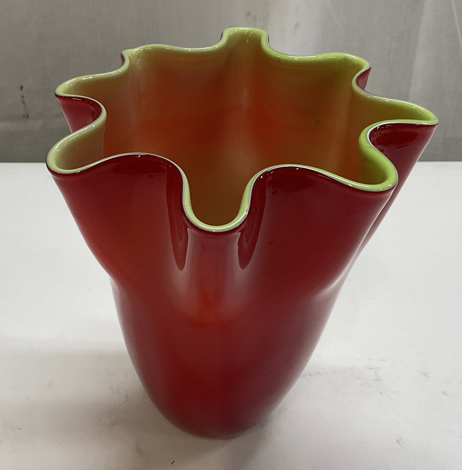 Free Form Claret Red & Green Ruffled Vase (1 of 8)