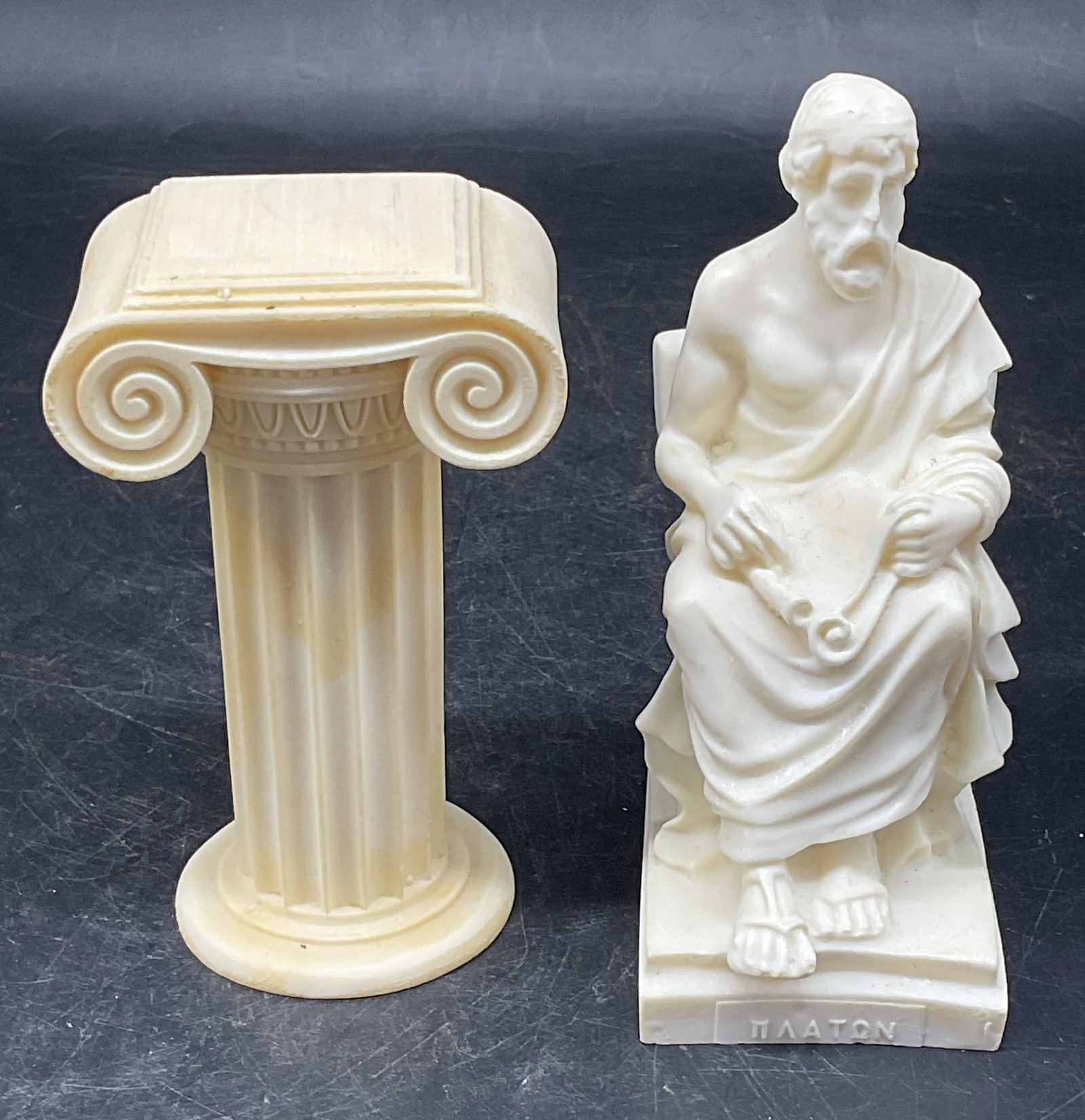 Lot 2 Sgn Carved Alabaster Plato & Column Statues (1 of 6)