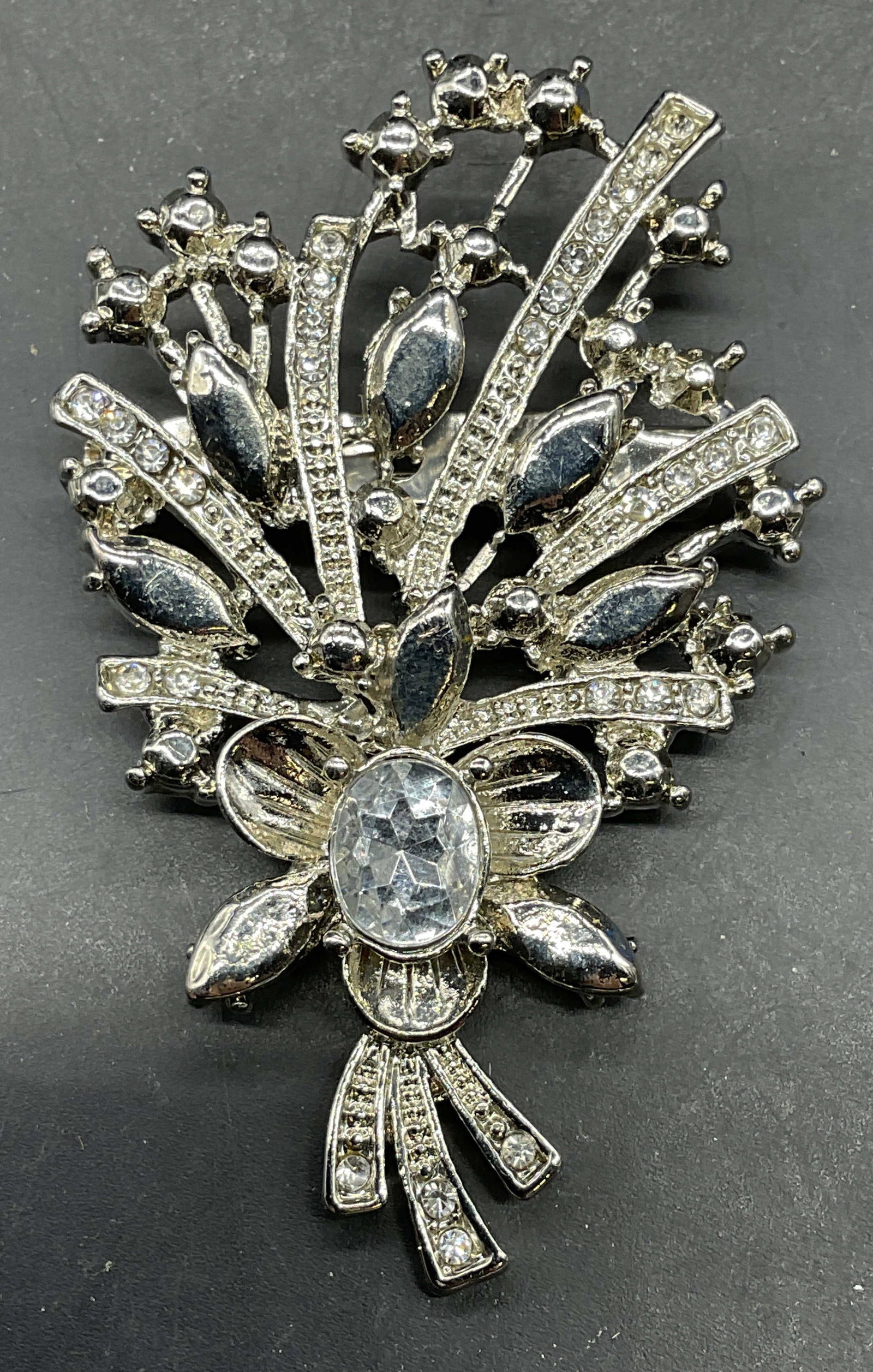 Vintage Silver Tone Crystal Flower Brooch (1 of 6)