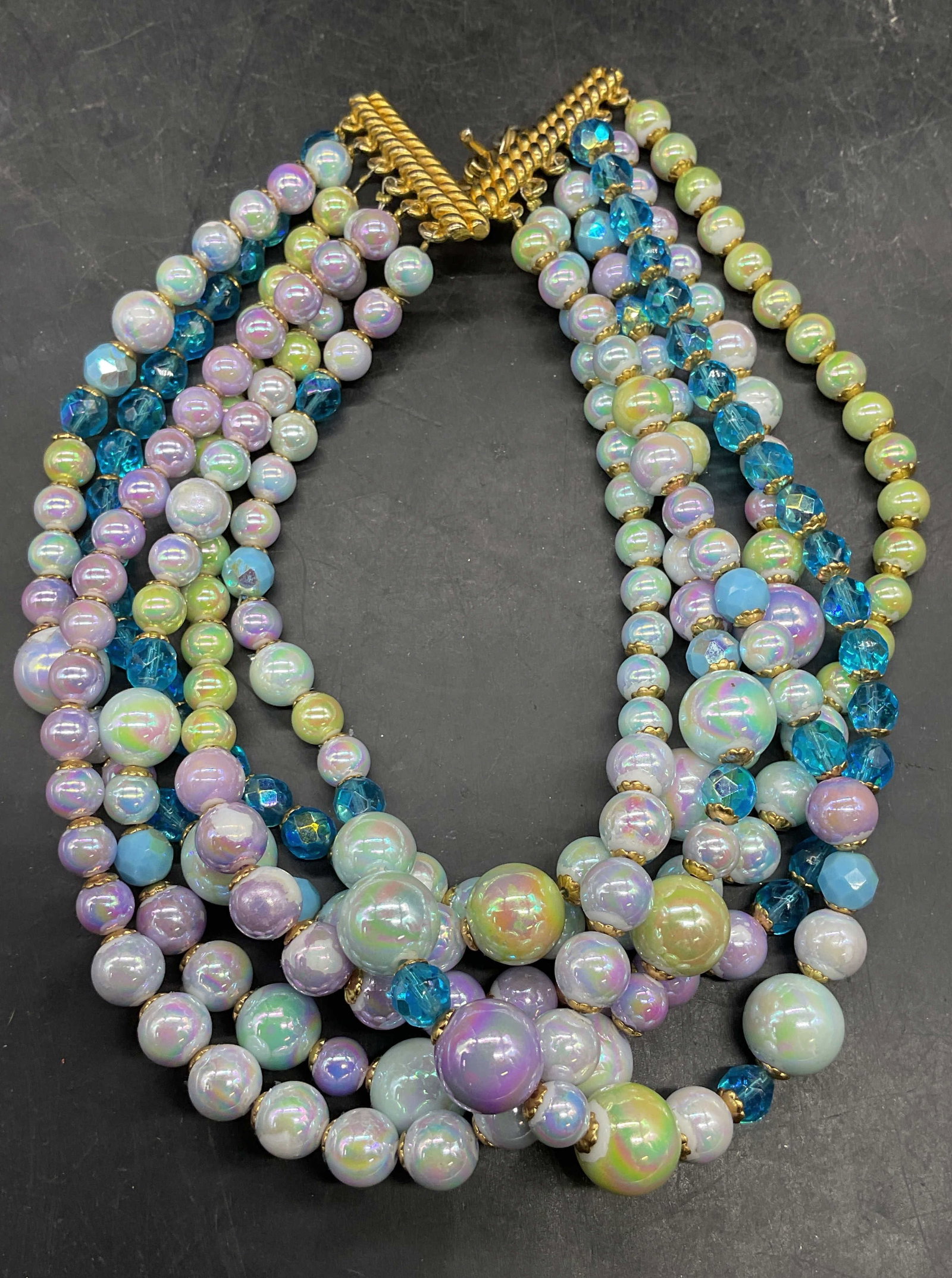 Multi Strand Iridescent Blue Choker Necklace (1 of 6)
