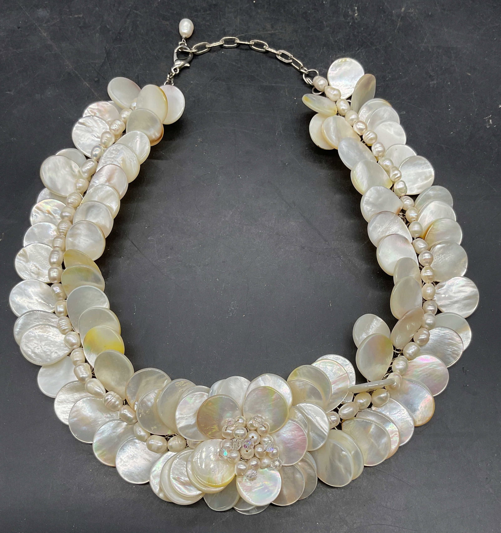 Vintage MOP & Pearl Flower Collar Necklace (1 of 6)