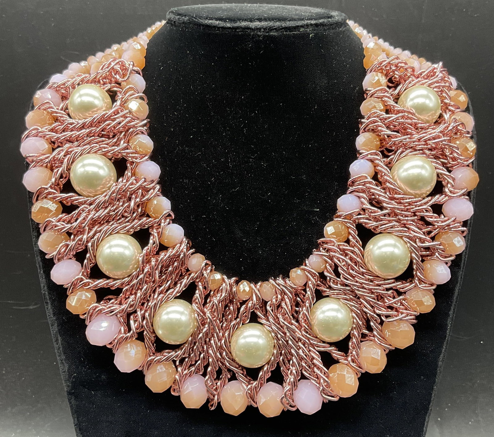 Vintage Pink Crystal Faux Pearl Statement Necklace (1 of 6)
