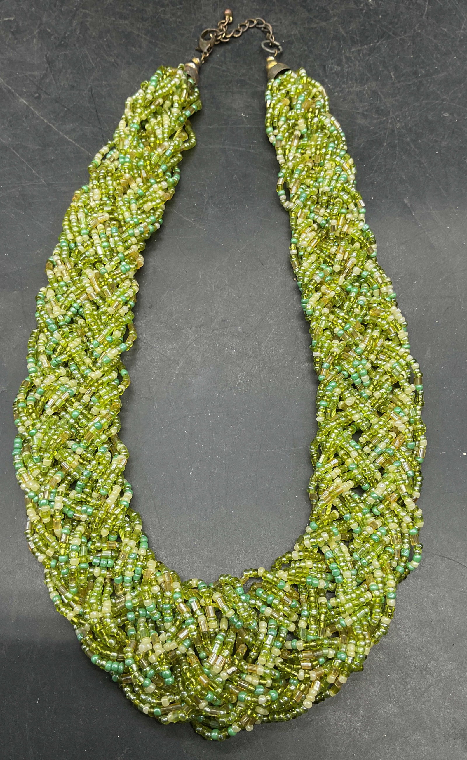 Vintage Green Woven beaded Collar Necklace (1 of 6)