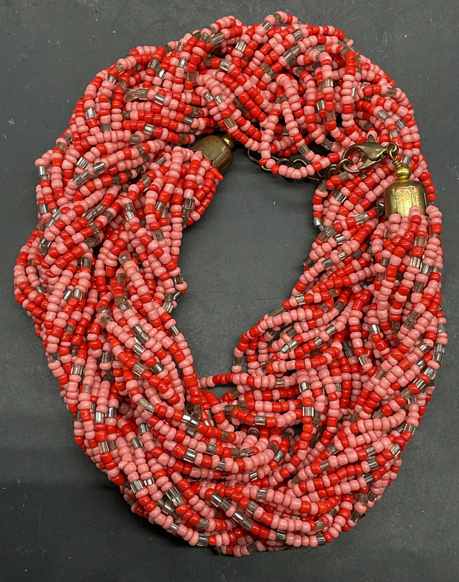 Vintage Pink Woven Beaded Necklace (1 of 6)