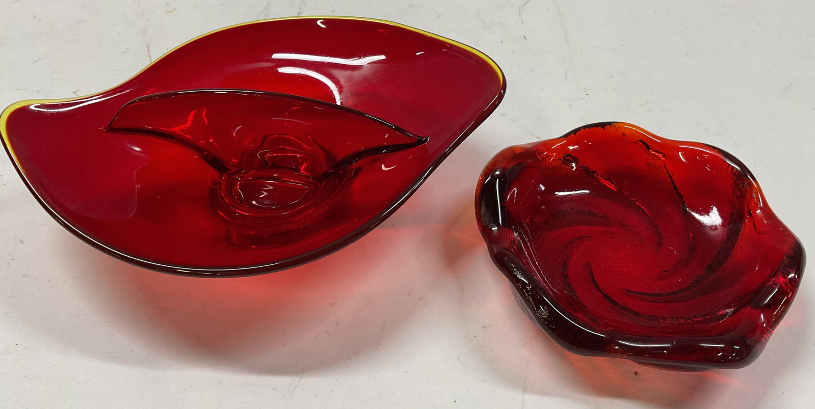 Lot 2 Hand Blown Ruby Red Art Glass Dishes (1 of 10)