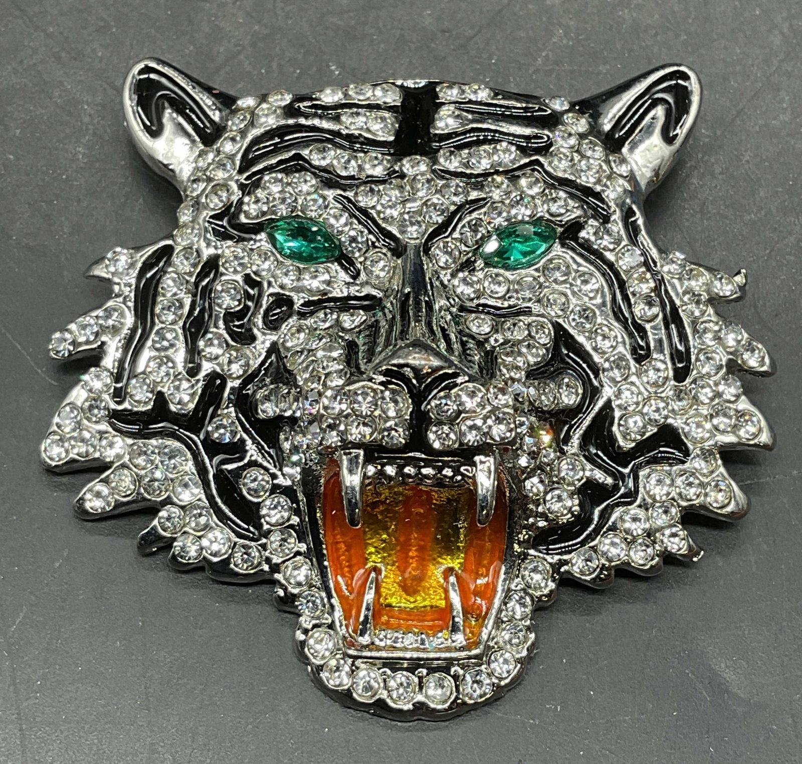 Silver Tone Enamel Crystal Tiger Brooch (1 of 6)