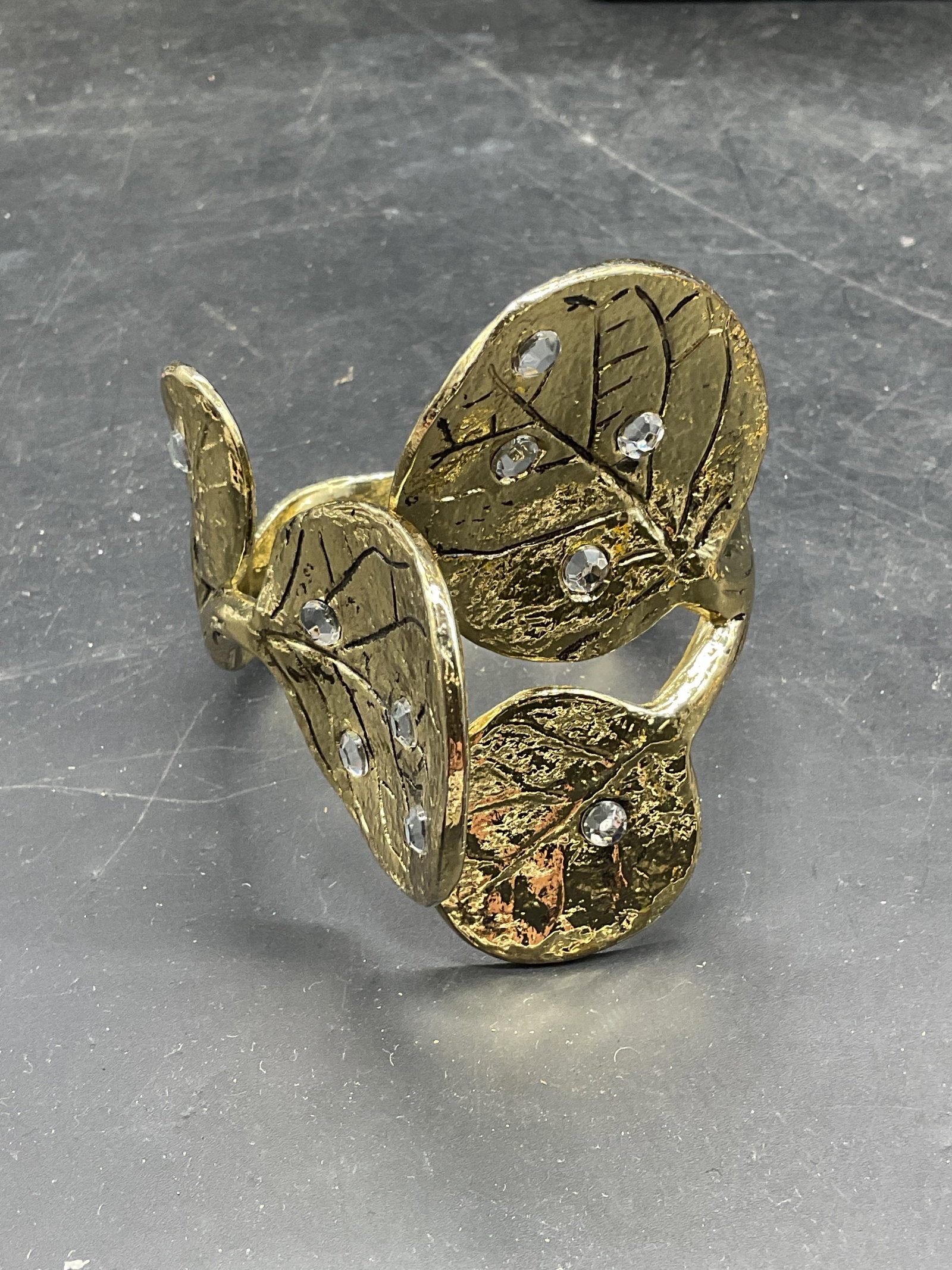 Gold Tn Crystal Leaf Statement Cuff Bracelet - 2