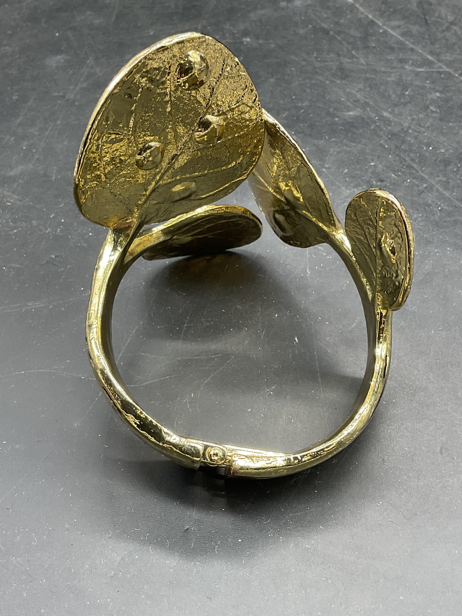 Gold Tn Crystal Leaf Statement Cuff Bracelet - 4