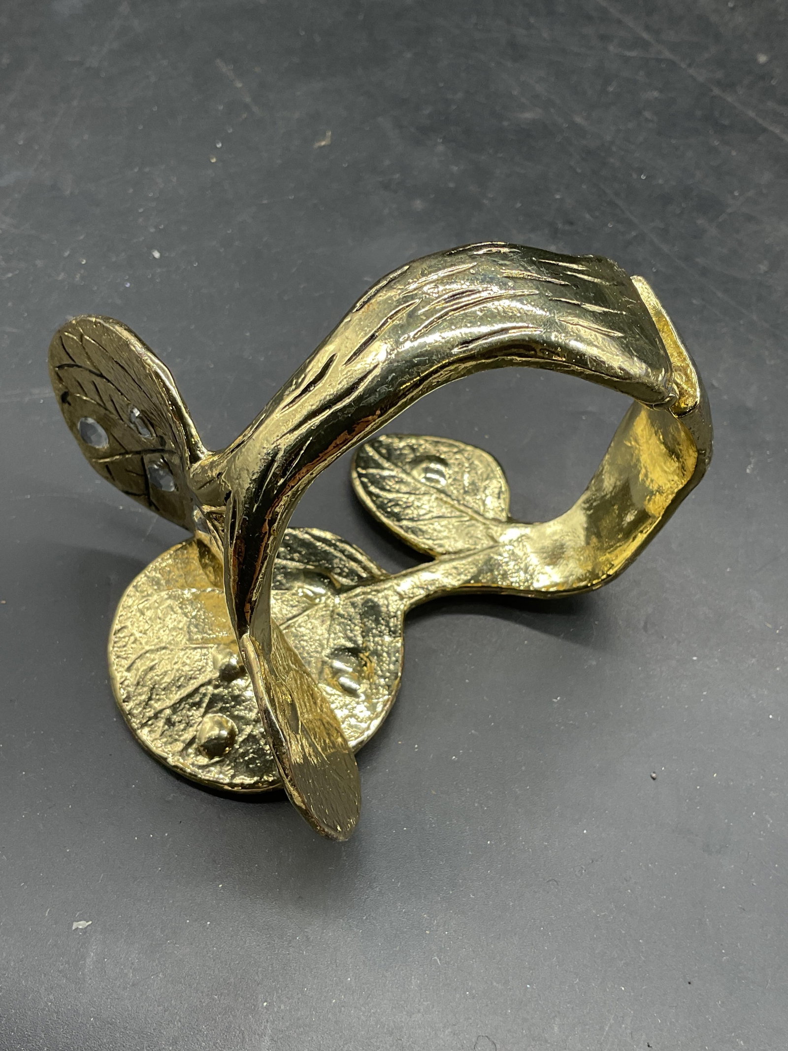 Gold Tn Crystal Leaf Statement Cuff Bracelet - 5