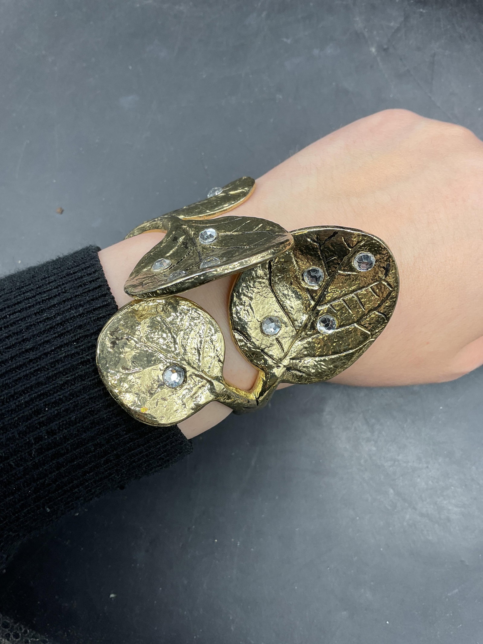 Gold Tn Crystal Leaf Statement Cuff Bracelet - 6