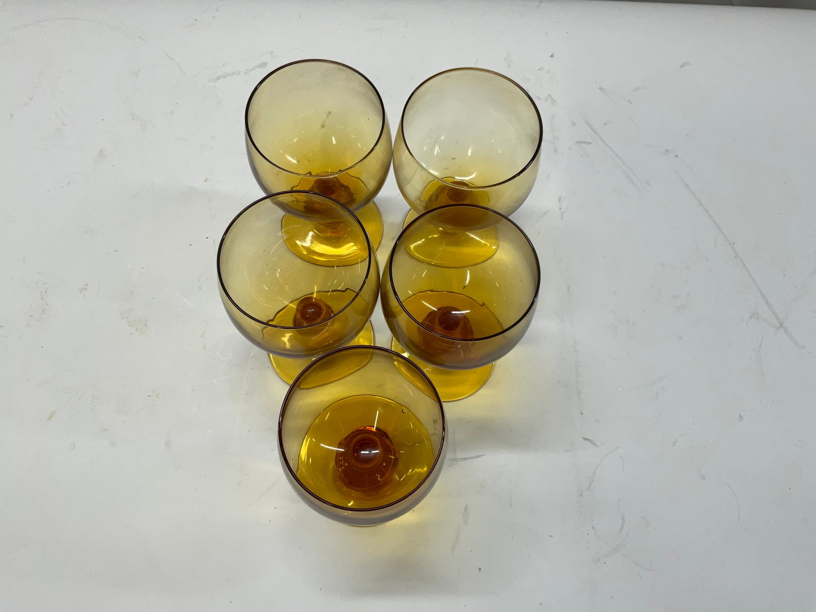 Lt 5 Vintage Amber Glass Goblets - 2