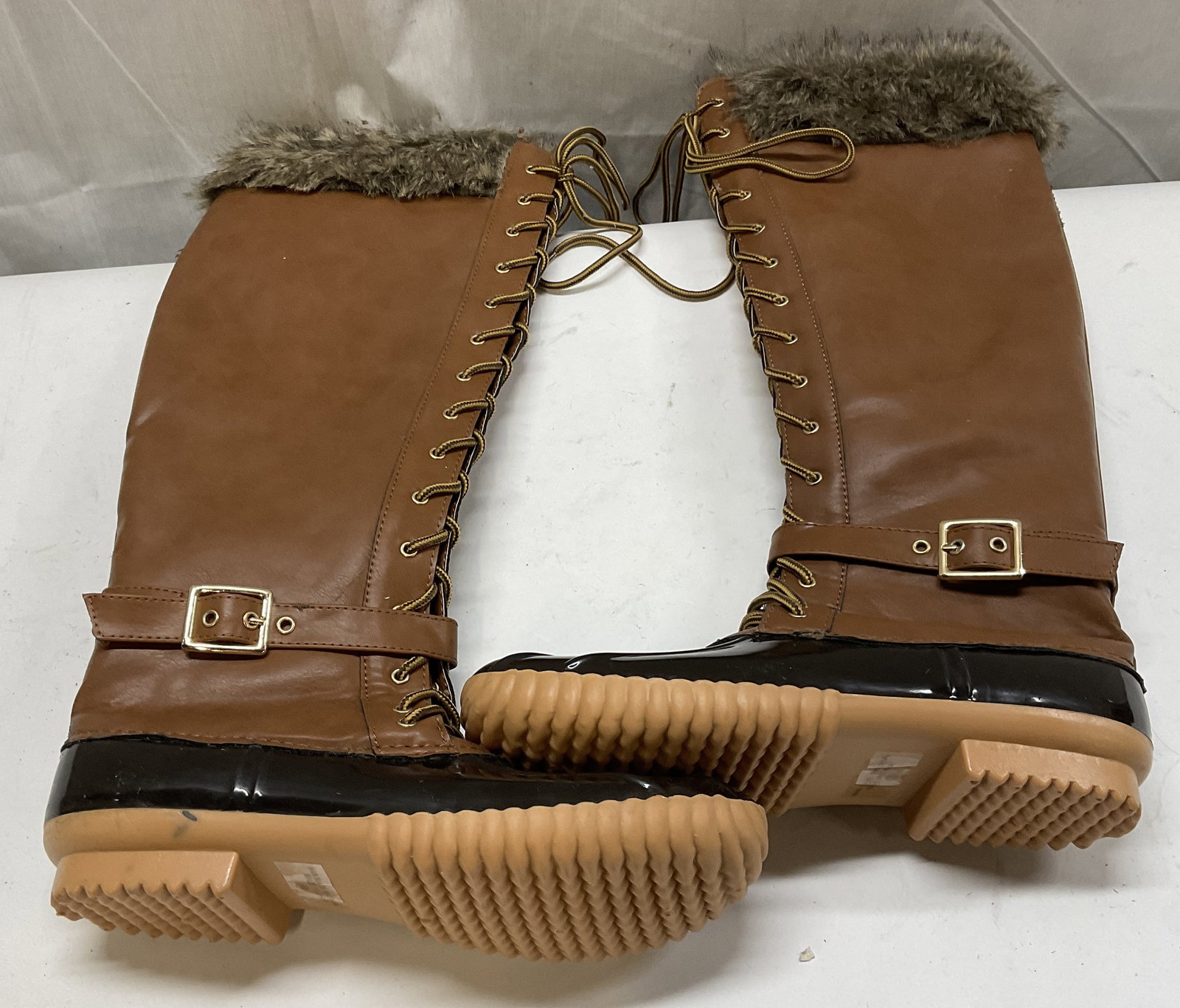 Pair Lace Up Brown Leather-Style Boots (1 of 13)