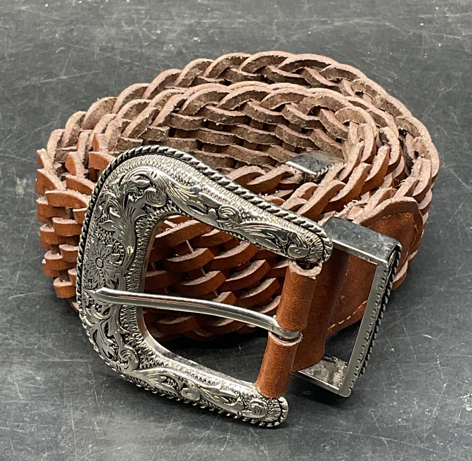 Western Style Brown Braided Leather Belt (1 of 6)