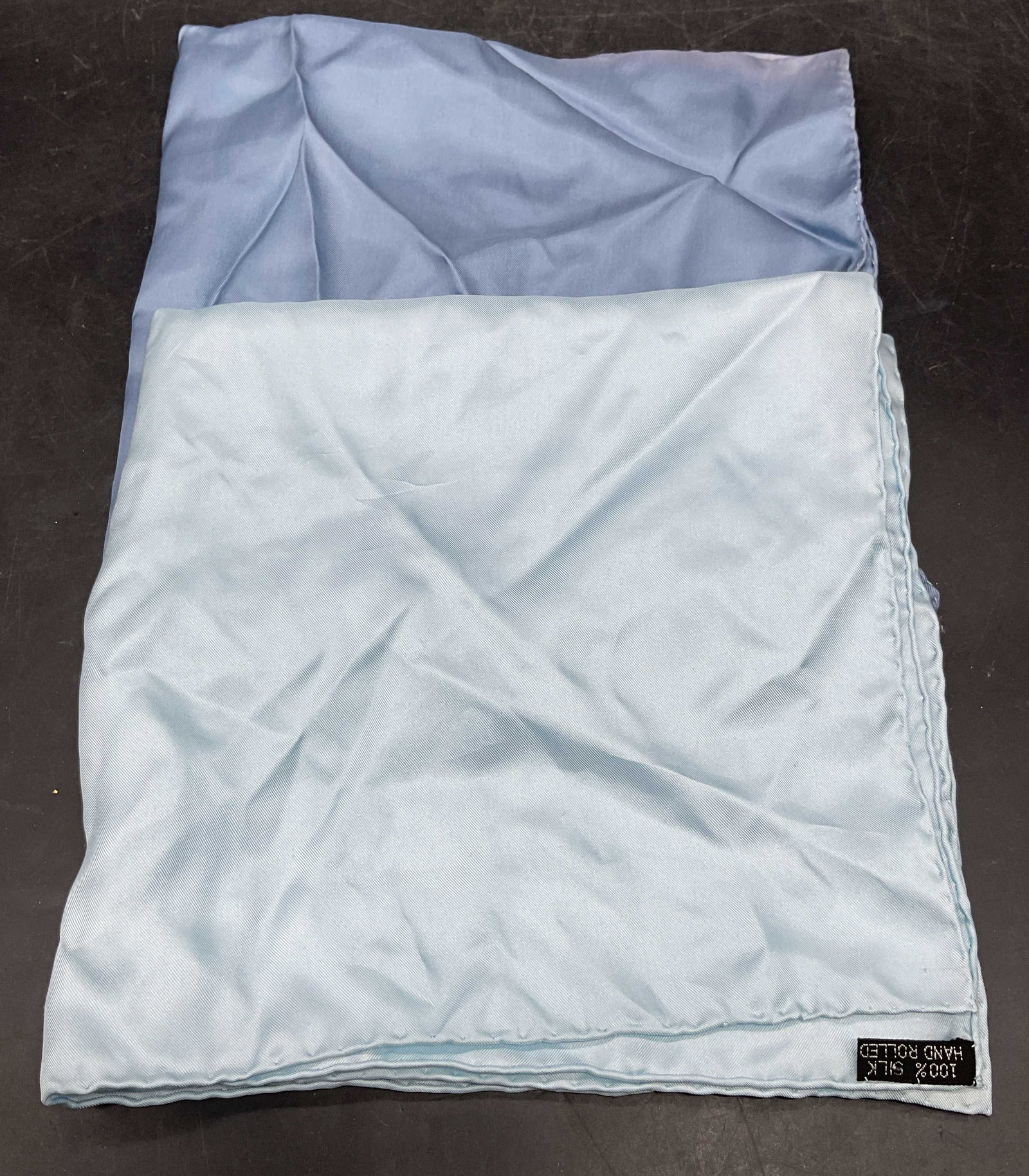 Lot 2 Dark & Light Blue Silk Scarves, Italy (1 of 6)