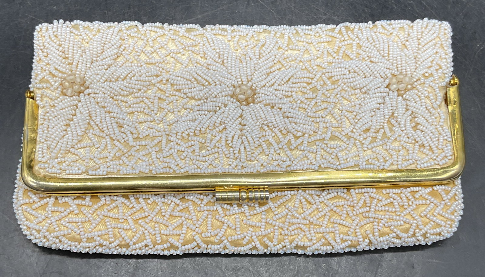 Vintage White Beaded Satin Evening Bag (1 of 6)