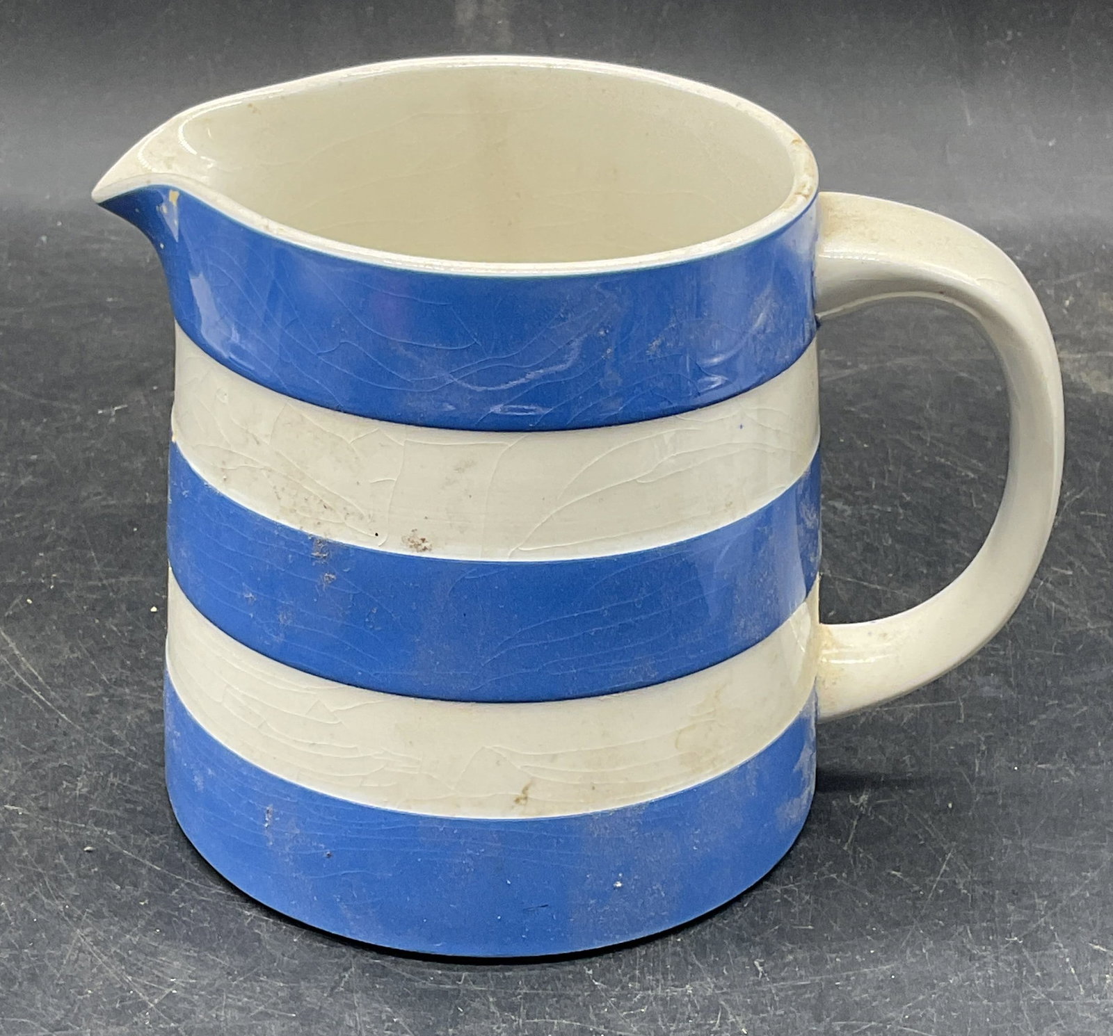 TG Green Blue Striped Ceramic Pitcher England (1 of 6)