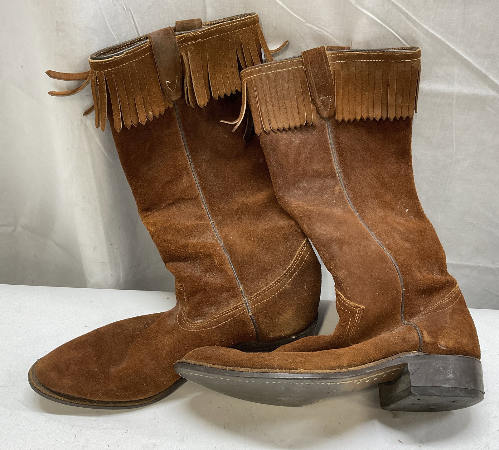 Vintage Brown Suede Fringed Cowboy Boots (1 of 12)