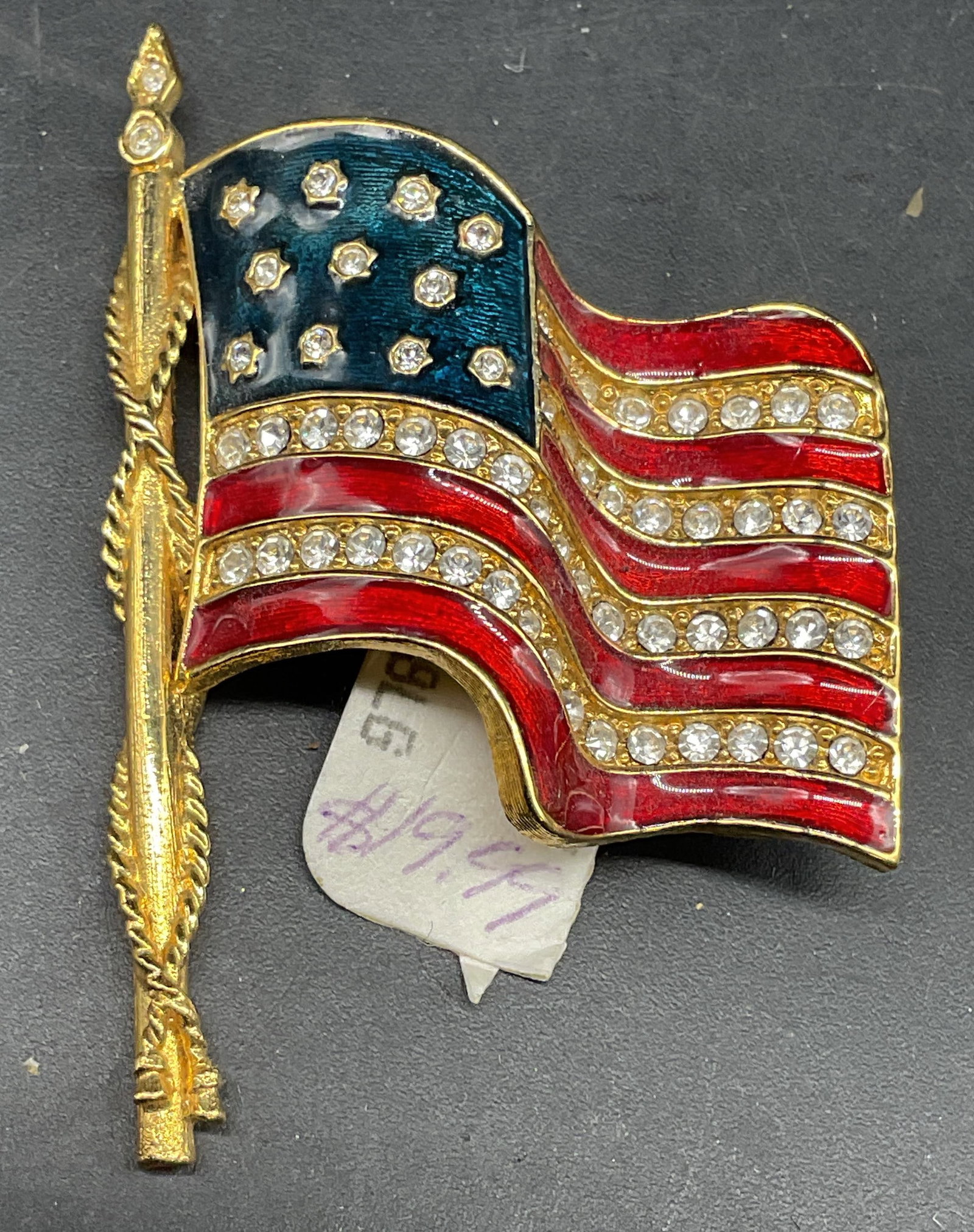 Carolee American Flag Enamel Crystal Brooch NWT: Vintage signed Carolee gold tone American flag brooch with enamel and crystals. New with tag. Measures approx. 2 x 1.5 inches. Some scratching. Jewelry, estate jewelry, costume jewelry, cocktail