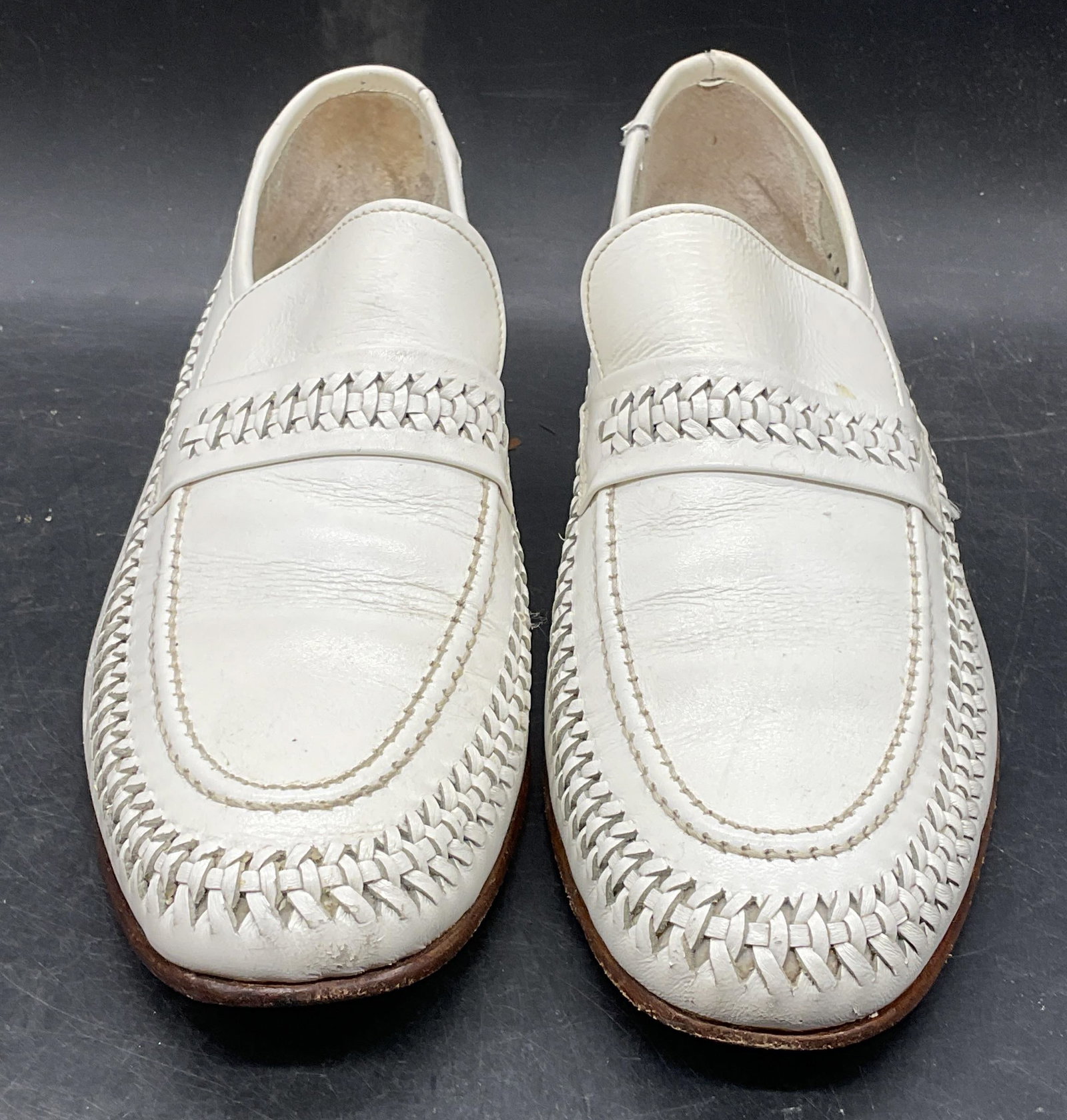Regal Shoe White Leather Woven Loafers (1 of 6)