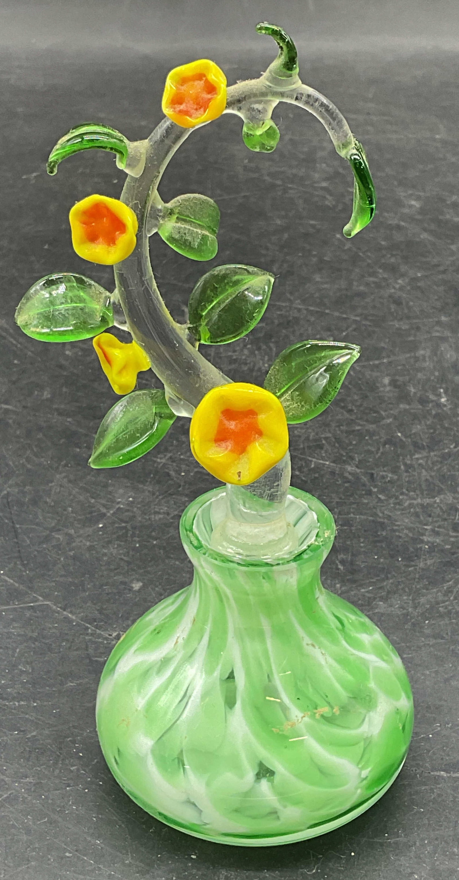 Green Art Glass Flower Perfume Bottle (1 of 6)