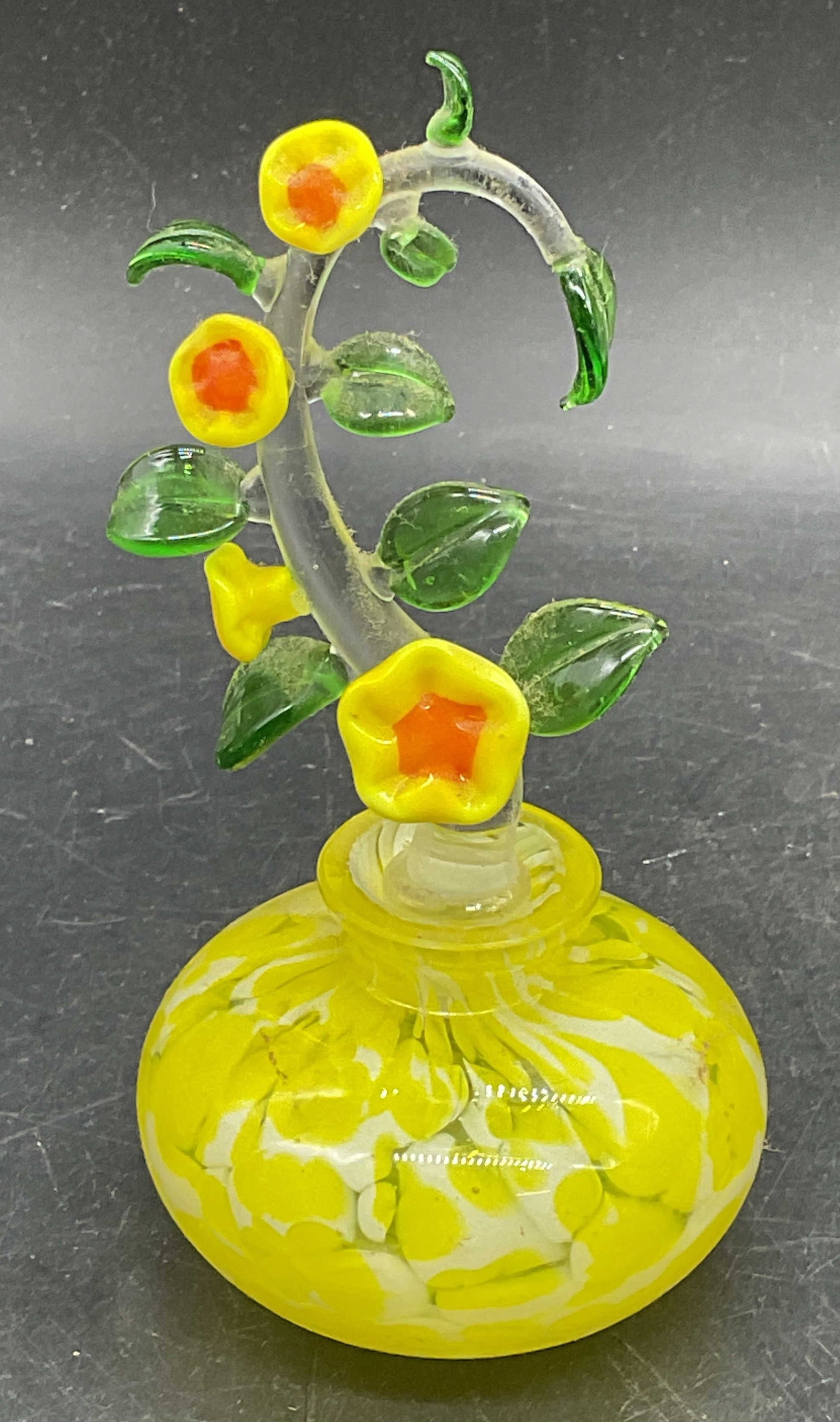 Yellow Art Glass Flower Perfume Bottle (1 of 6)