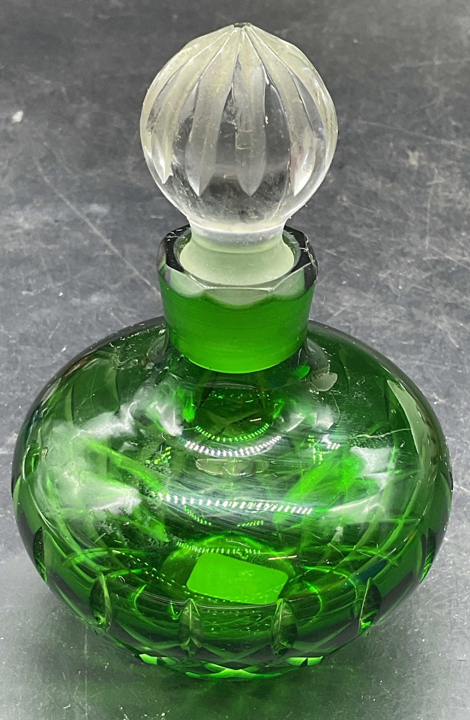 Green Hand Cut Crystal Perfume Bottle Hungary (1 of 6)