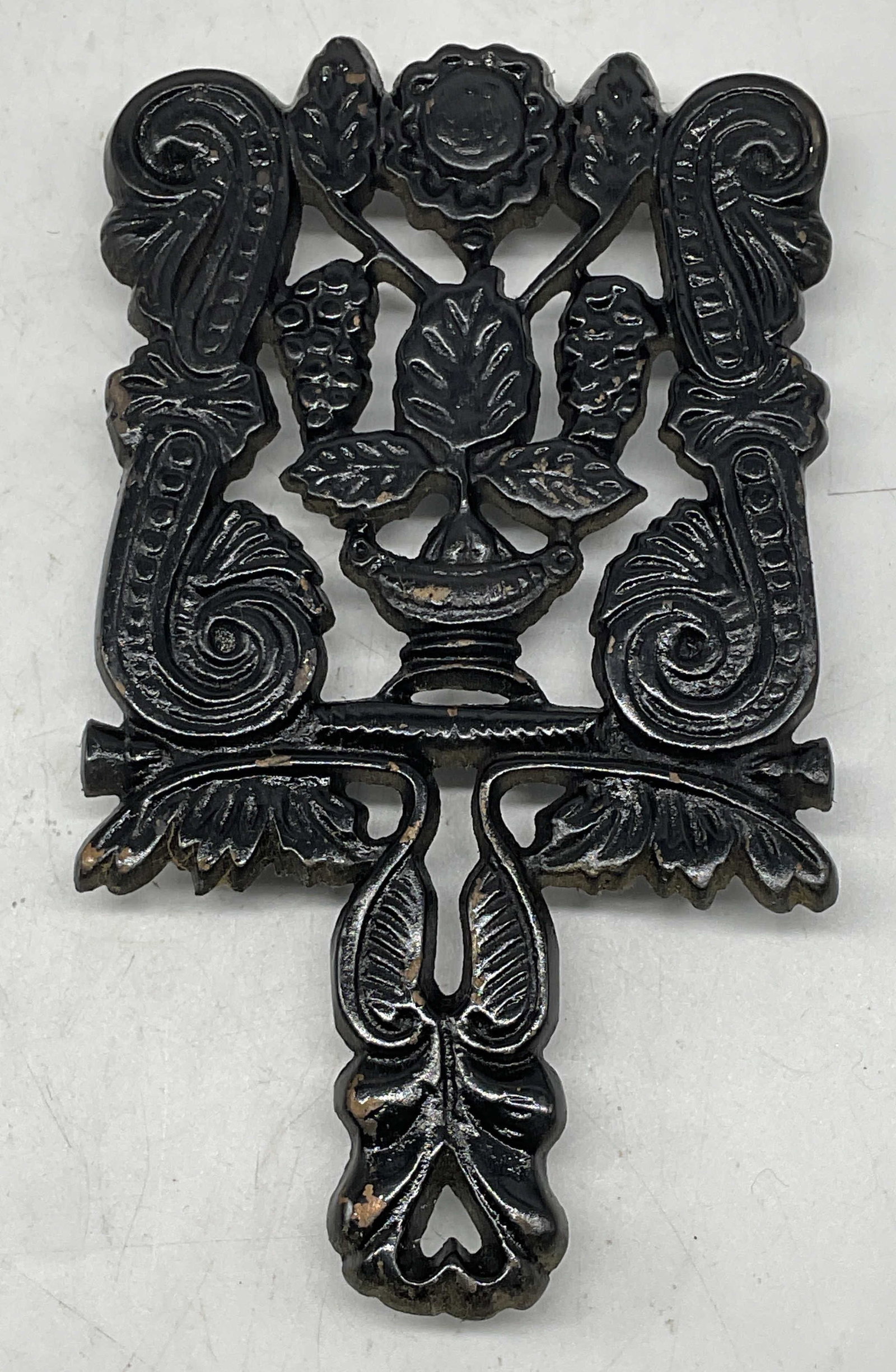 Vintage Black Iron Floral Scroll Trivet (1 of 7)