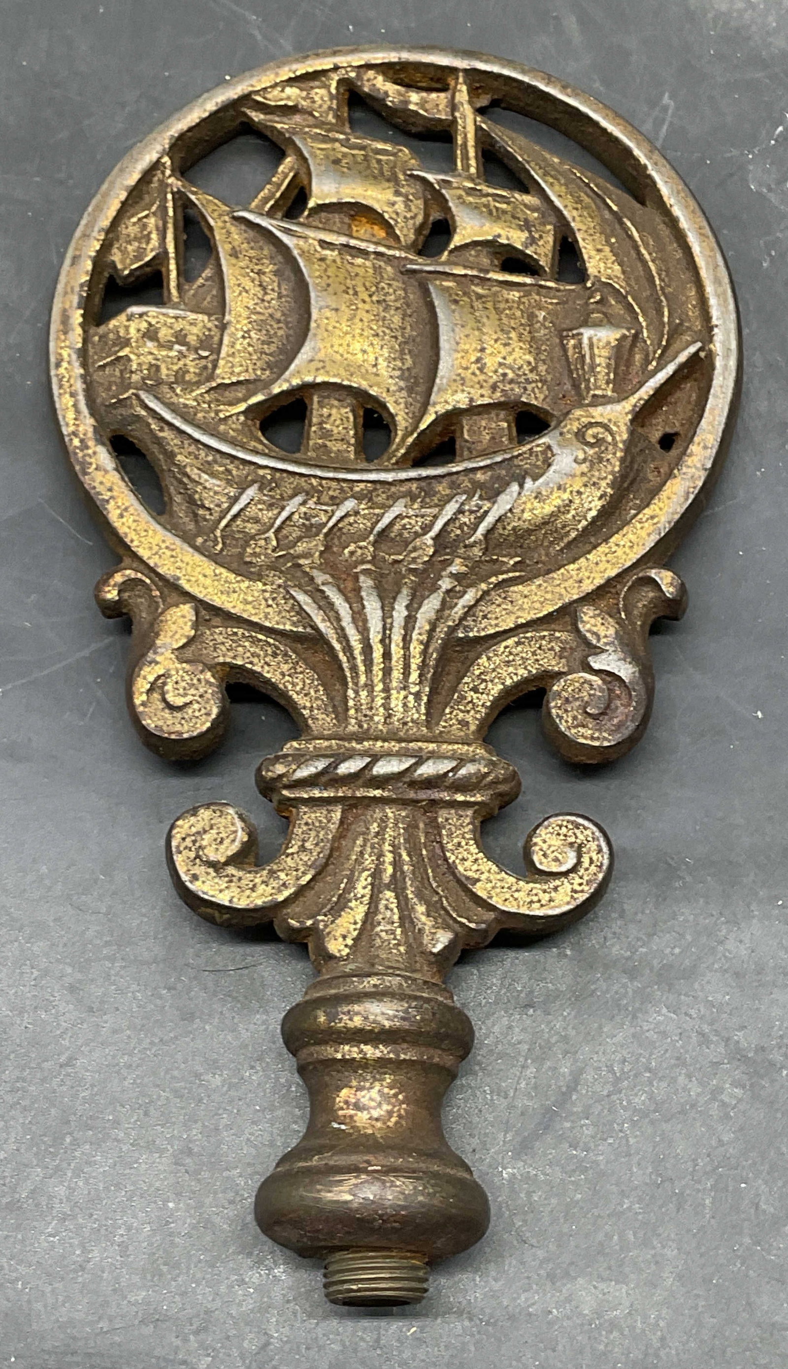 Vintage Gilt Iron Ship Motif Finial (1 of 6)