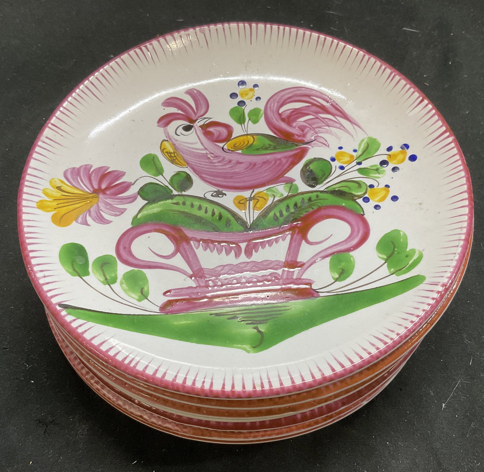 Lt 8 VTG SGND French Pink Rooster Appetizer Plates (1 of 9)