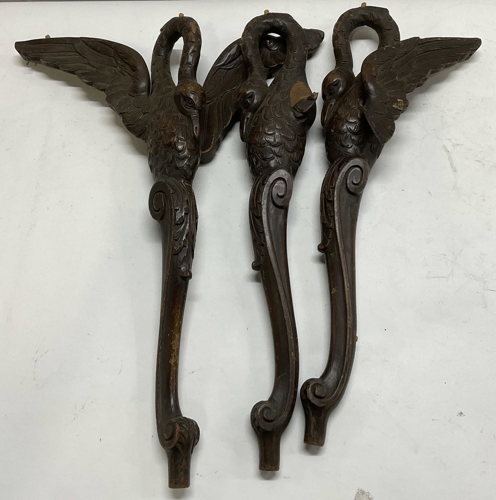 Lt 3 VTG Carved Wooden Crane Furniture Salvage (1 of 10)