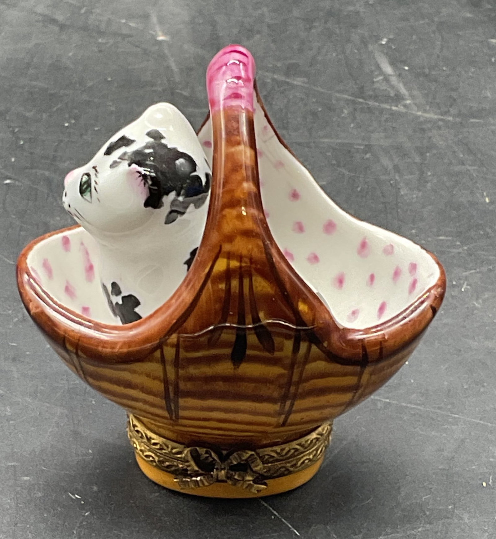 PV Limoges Porcelain Cat Basket Trinket Box France (1 of 6)