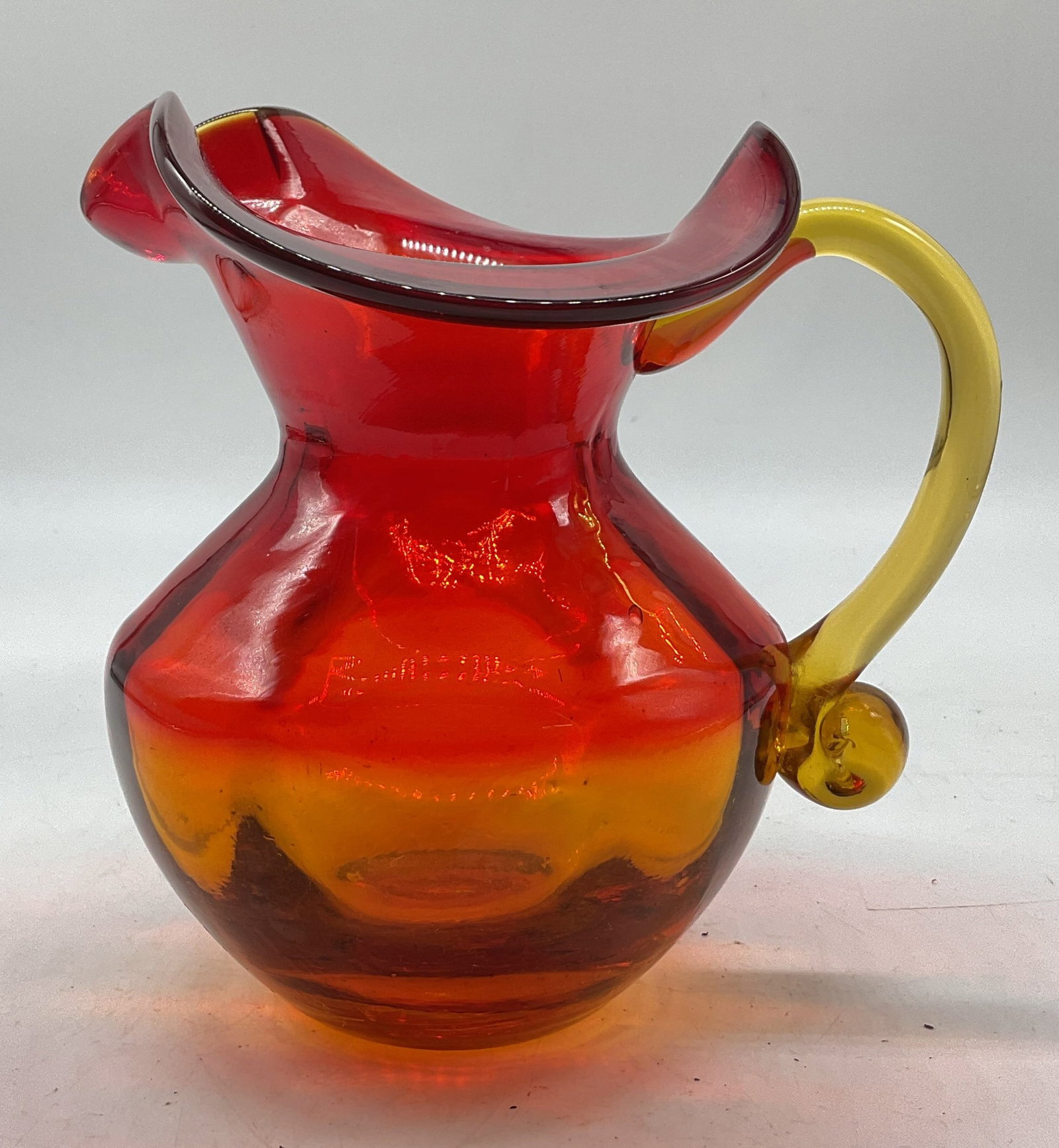 Hand Blown Red & Yellow Art Glass Pitcher (1 of 6)