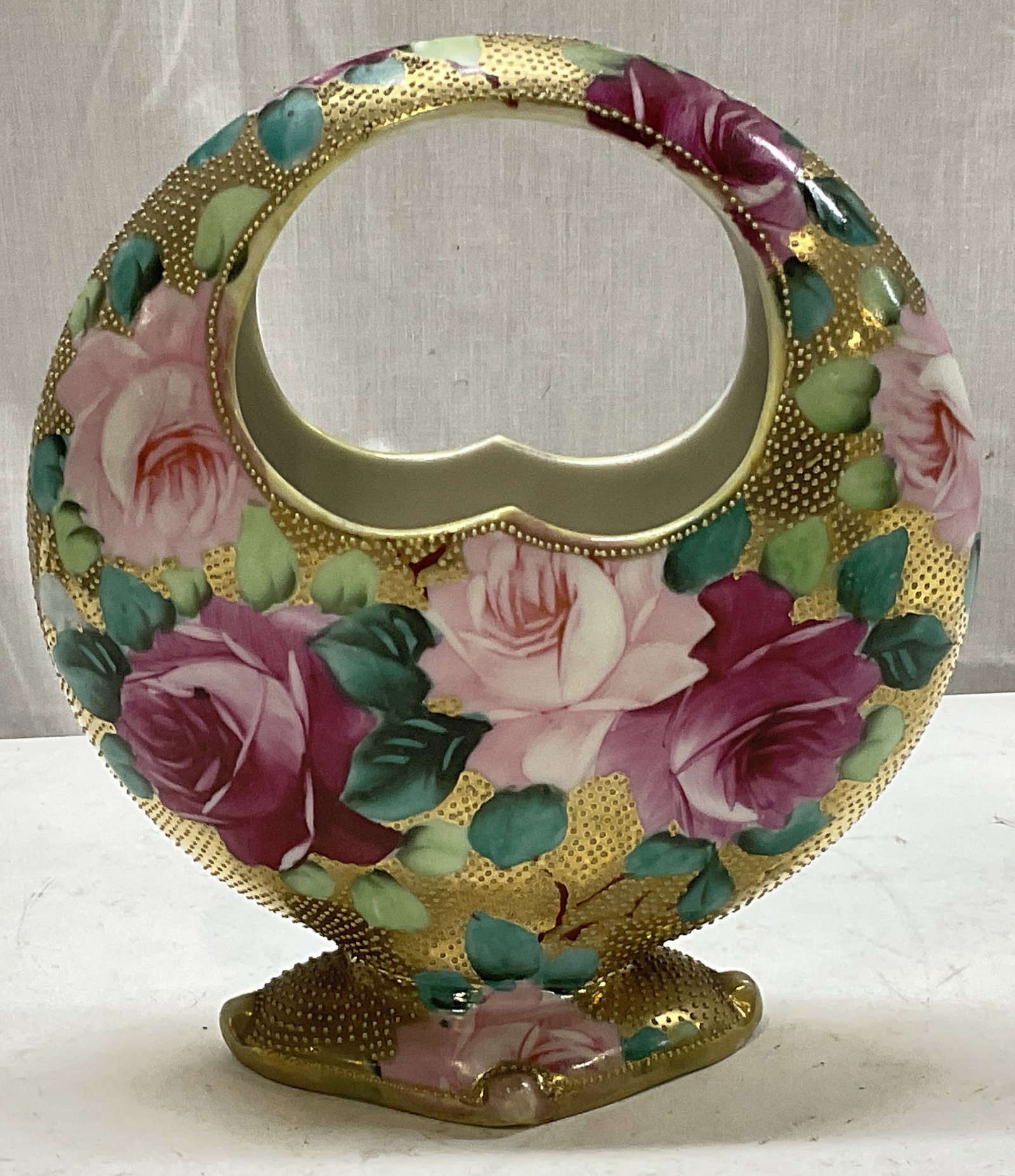 ANTIQUE Japanese Porcelain Moon Basket Vase (1 of 7)