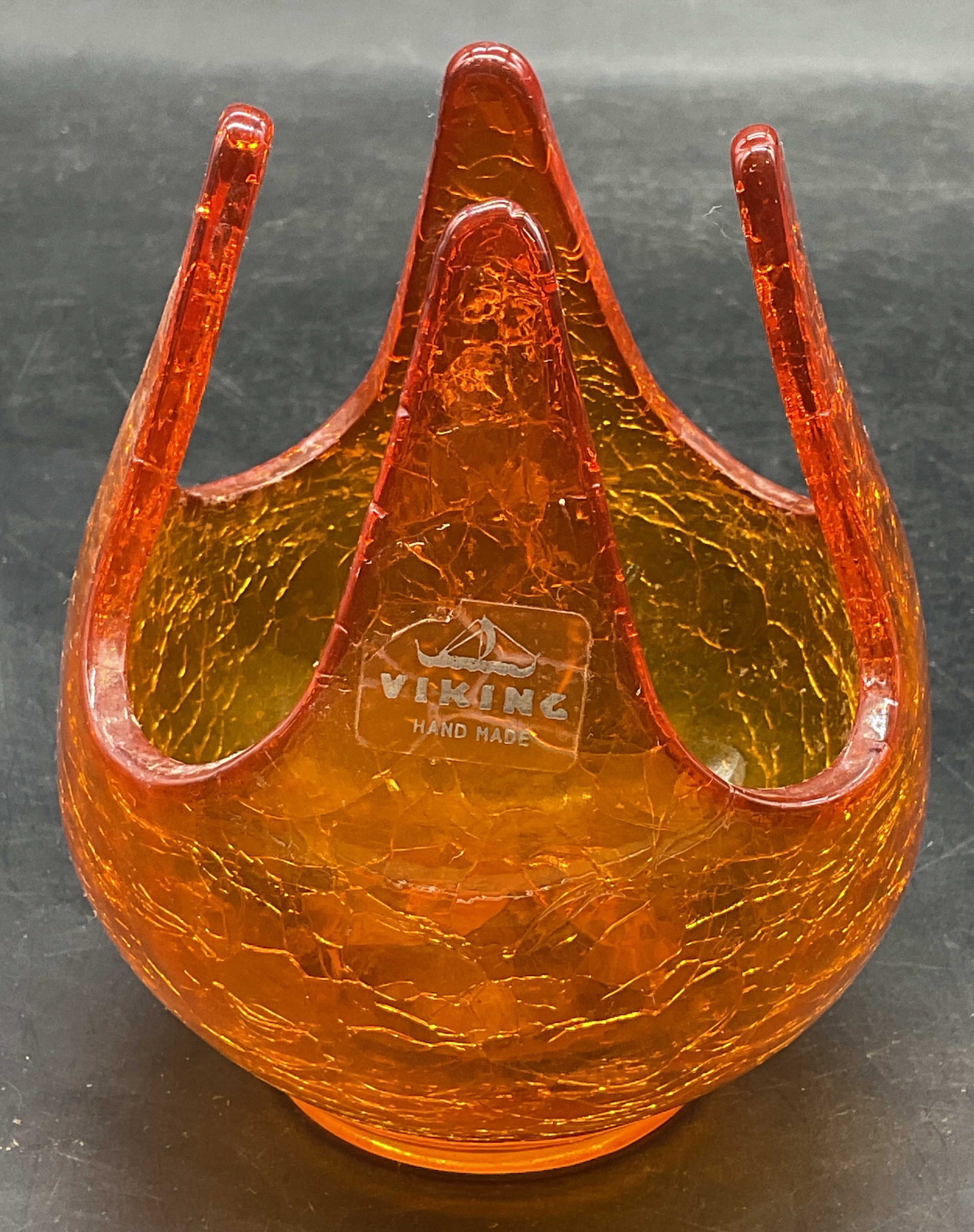 Vintage Viking Glass Orange Crackle Art Glass Bowl (1 of 6)