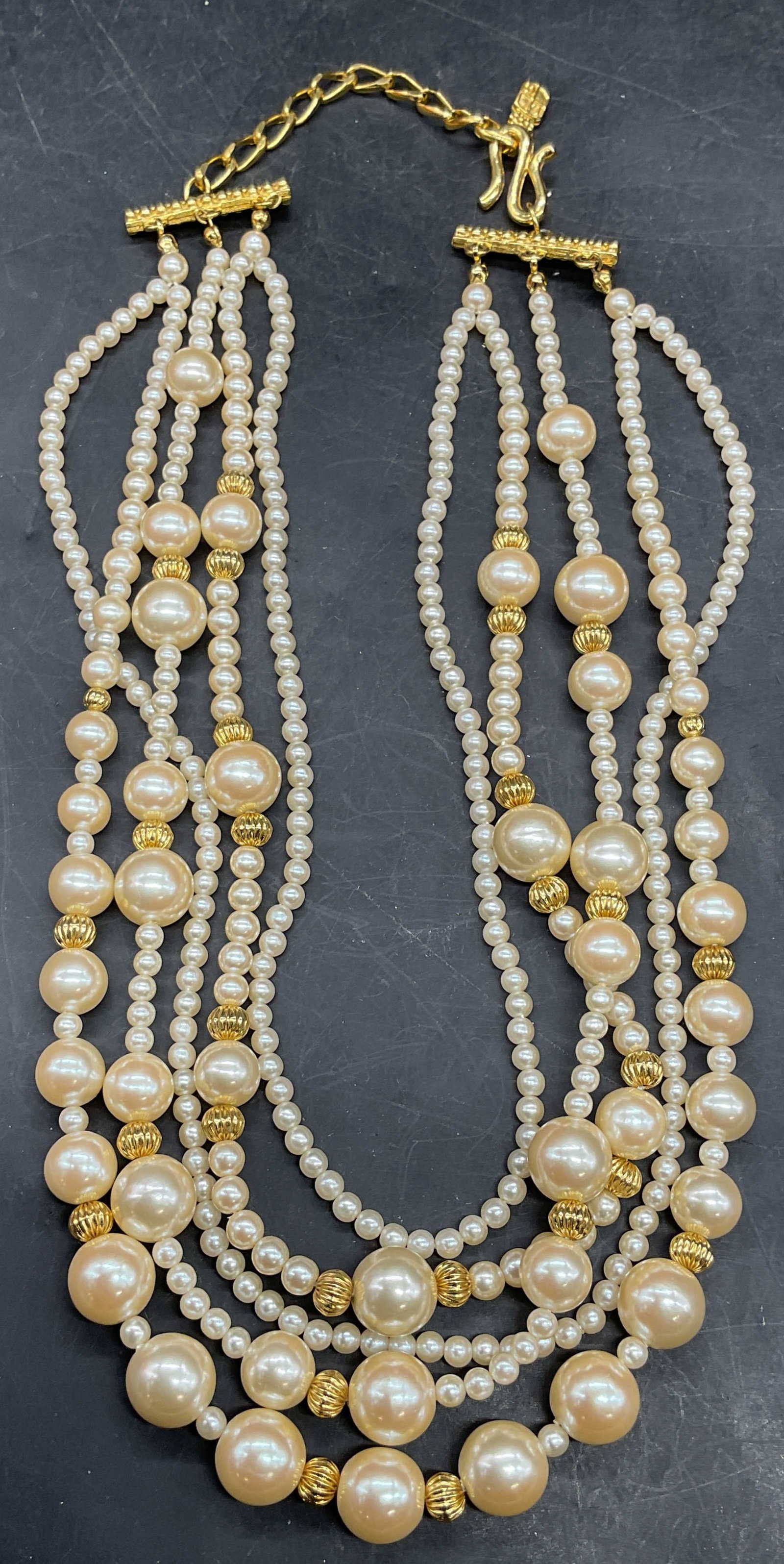 LC Gold Tone Faux Pearl Multi Strand Necklace (1 of 6)