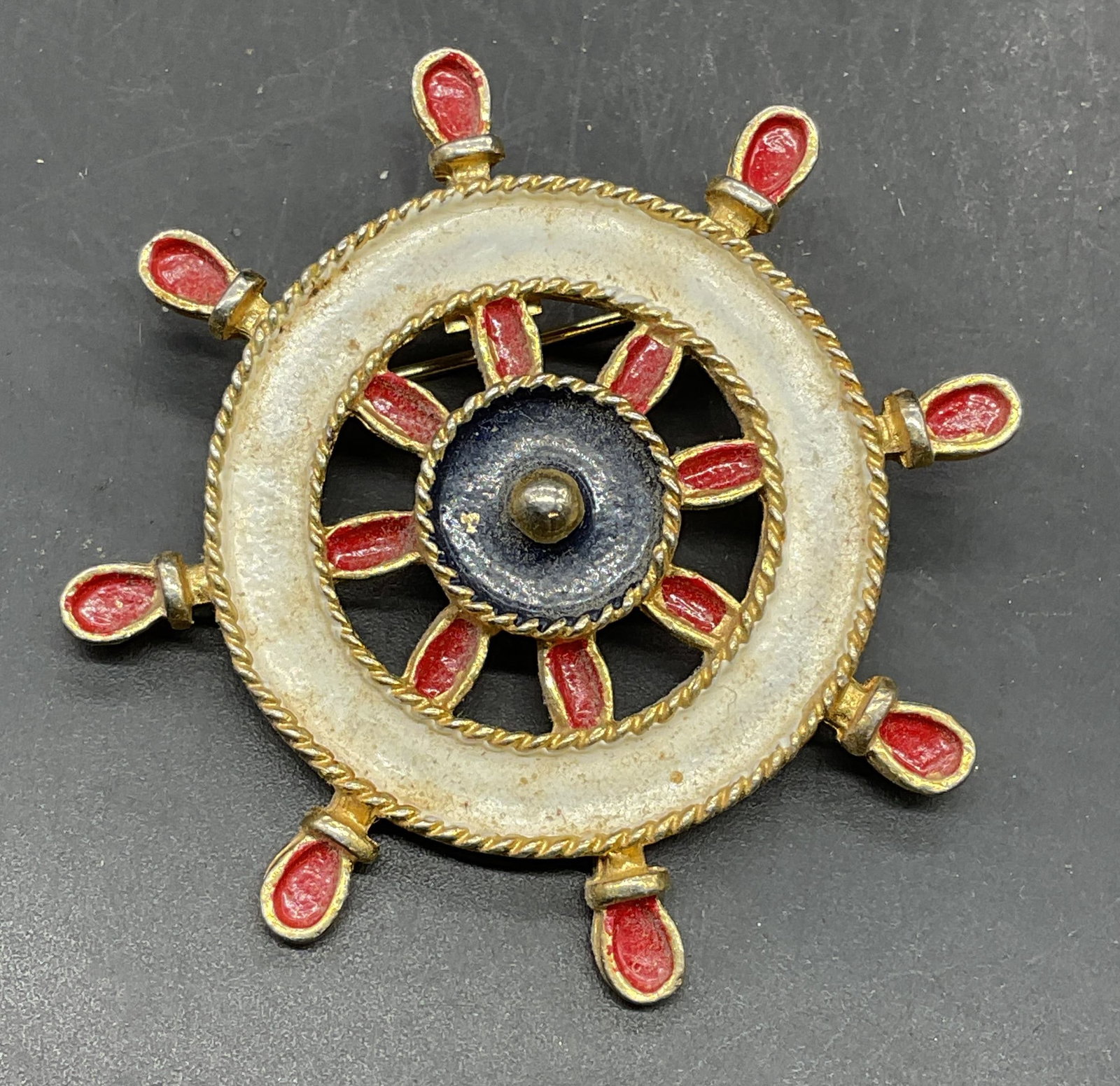 Vintage Gold Tone Ship Wheel Brooch (1 of 6)