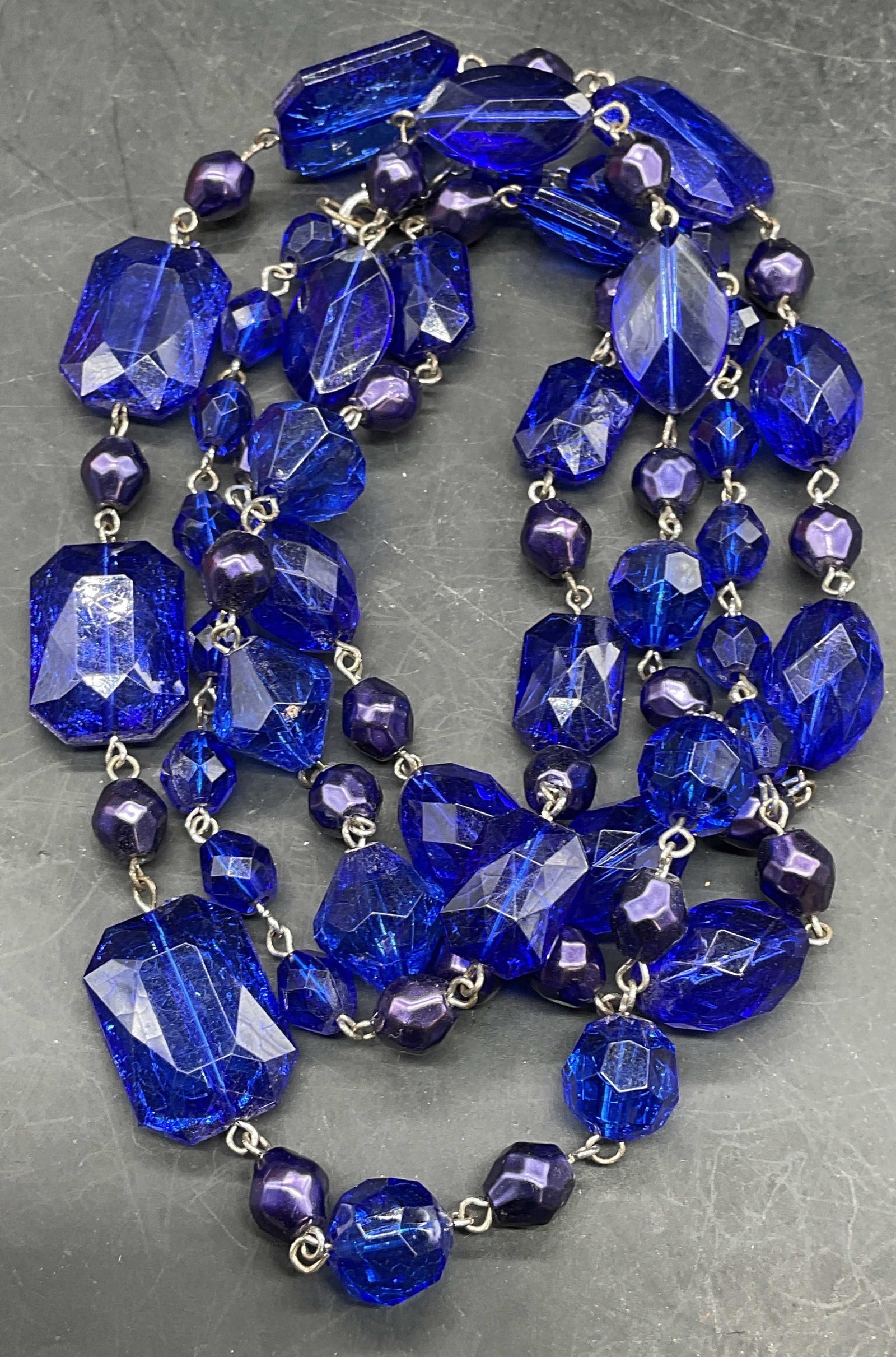 Vintage Blue Lucite Crystal Beaded Necklace (1 of 6)