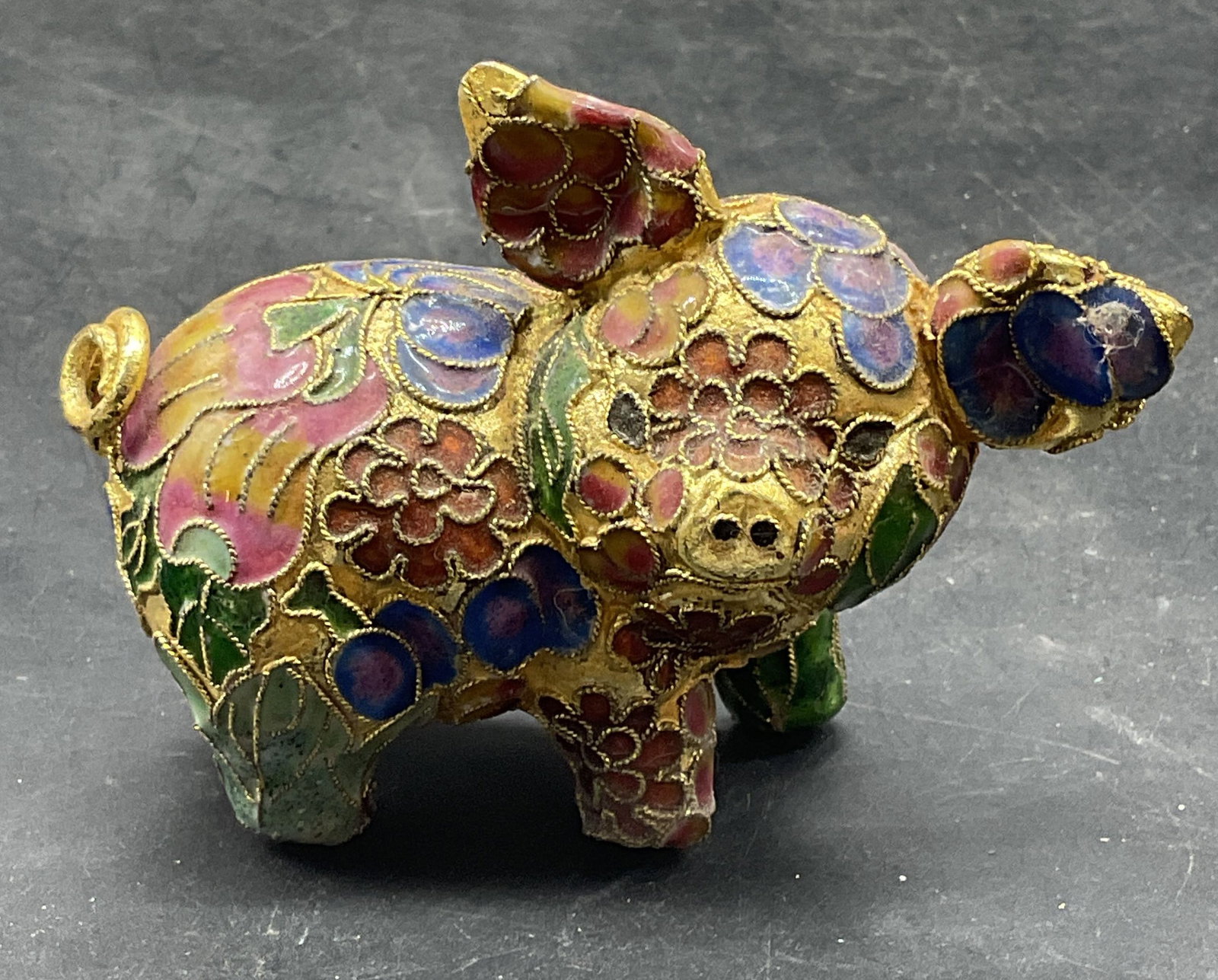 Vintage Gilt Cloisonne Pig Figurine (1 of 6)