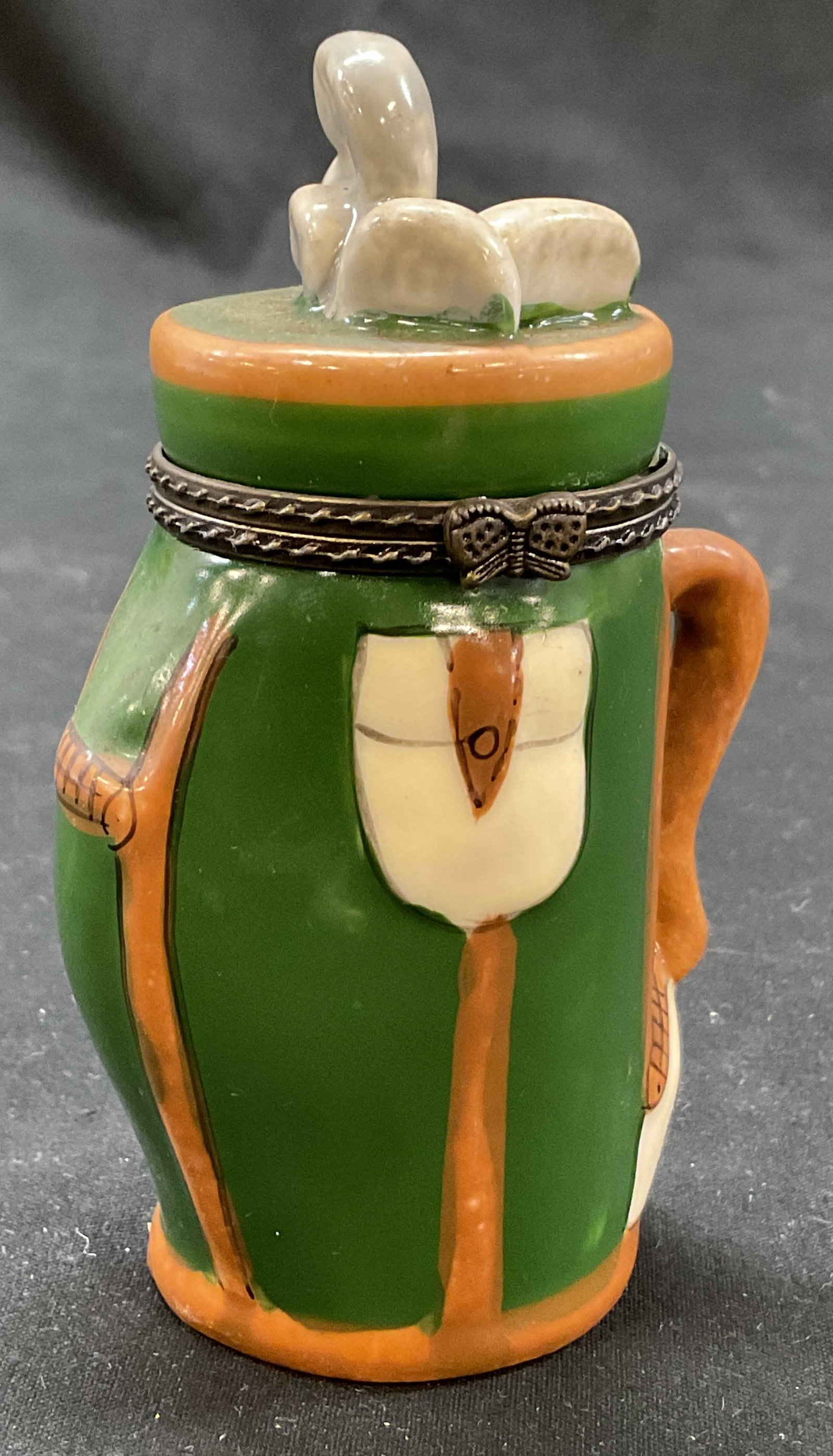 Vtg Porcelain Golf Bag & Clubs Trinket Box (1 of 8)