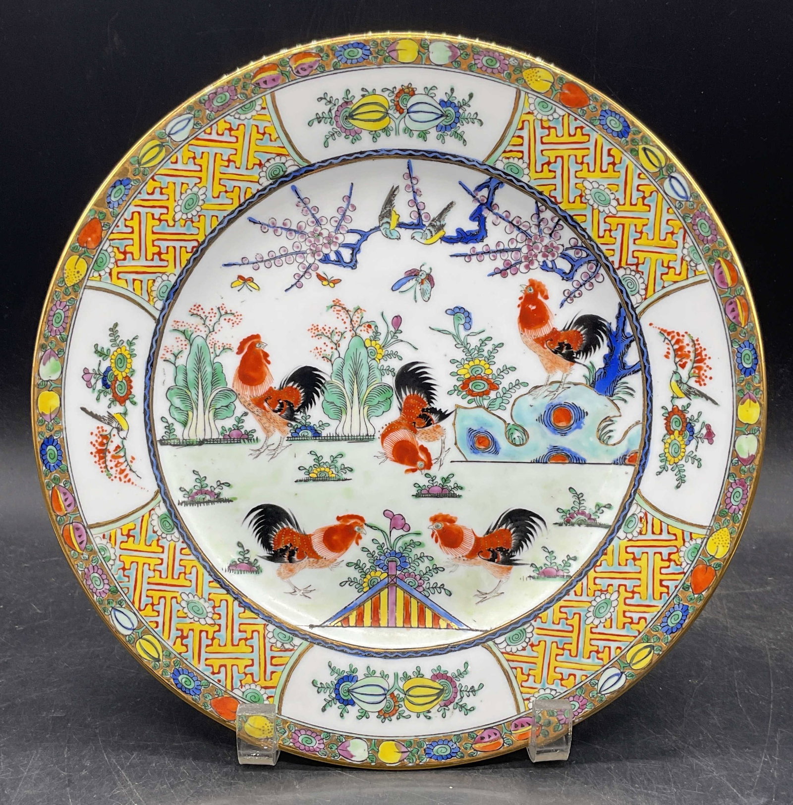 Signed Chinese Porcelain Rooster Plate (1 of 6)
