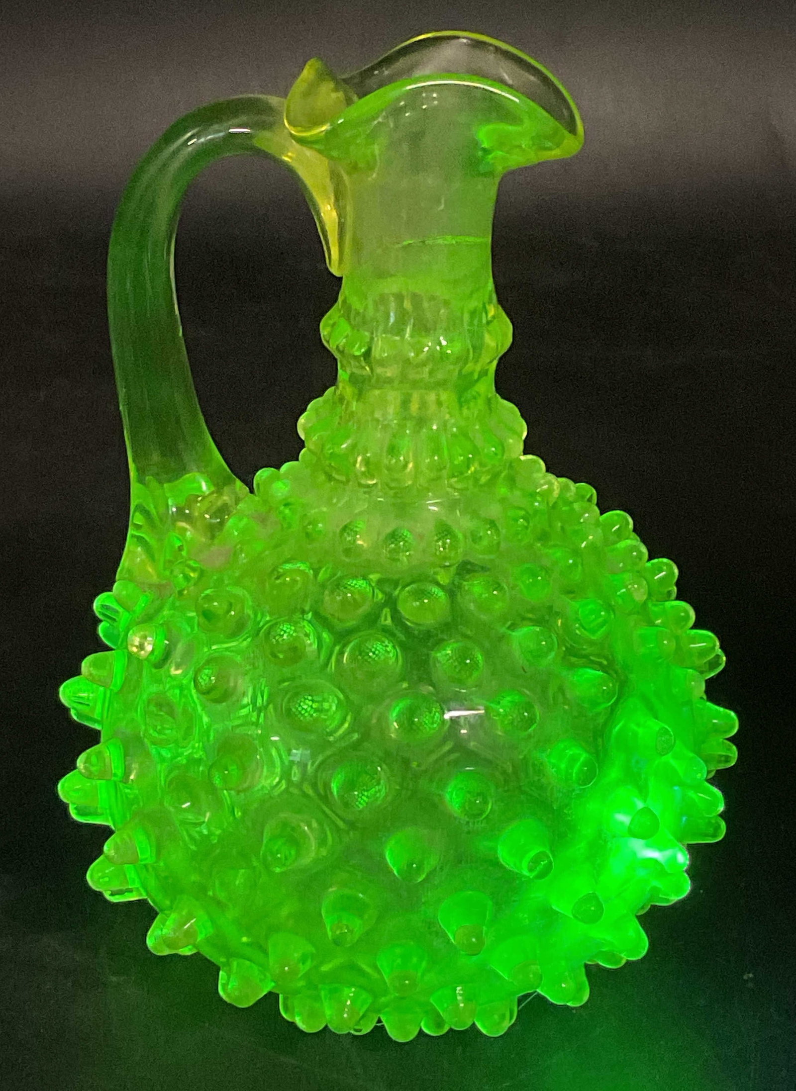 Vintage Uranium Glass Hobnail Pitcher (1 of 7)