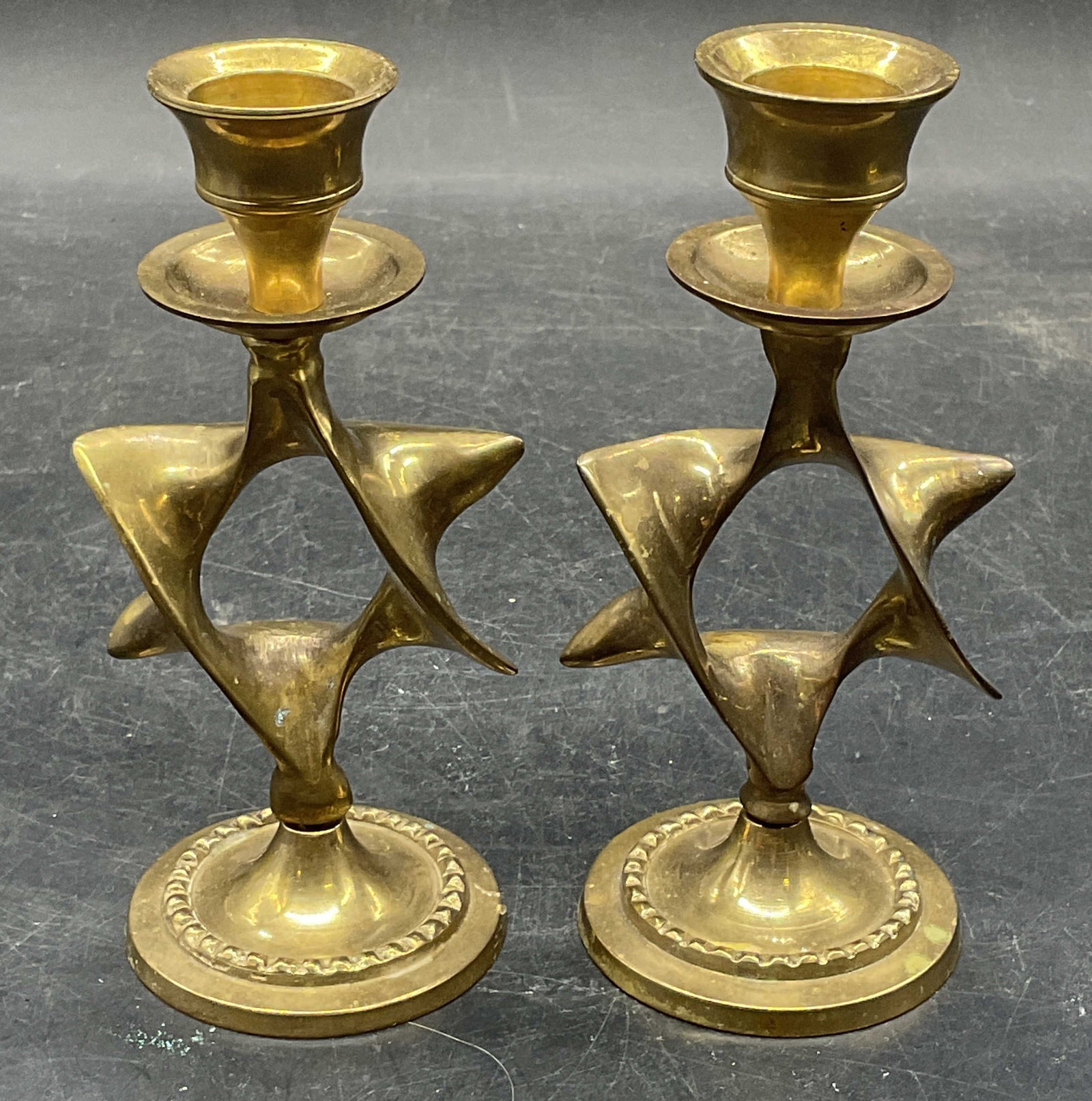 Pair Vtg Brass Star of David Candle Holders (1 of 6)