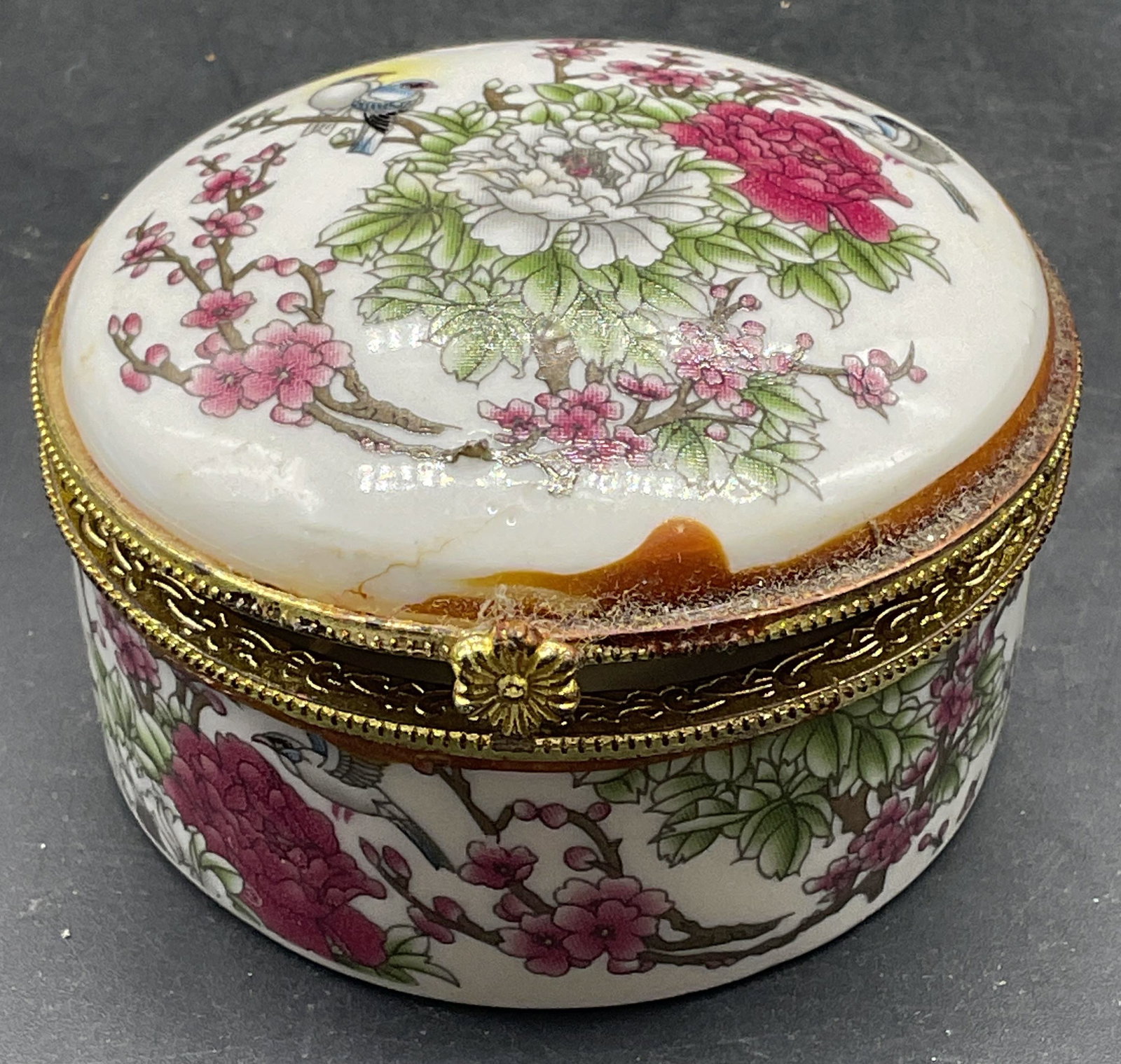 Round Floral Porcelain Trinket Box (1 of 6)