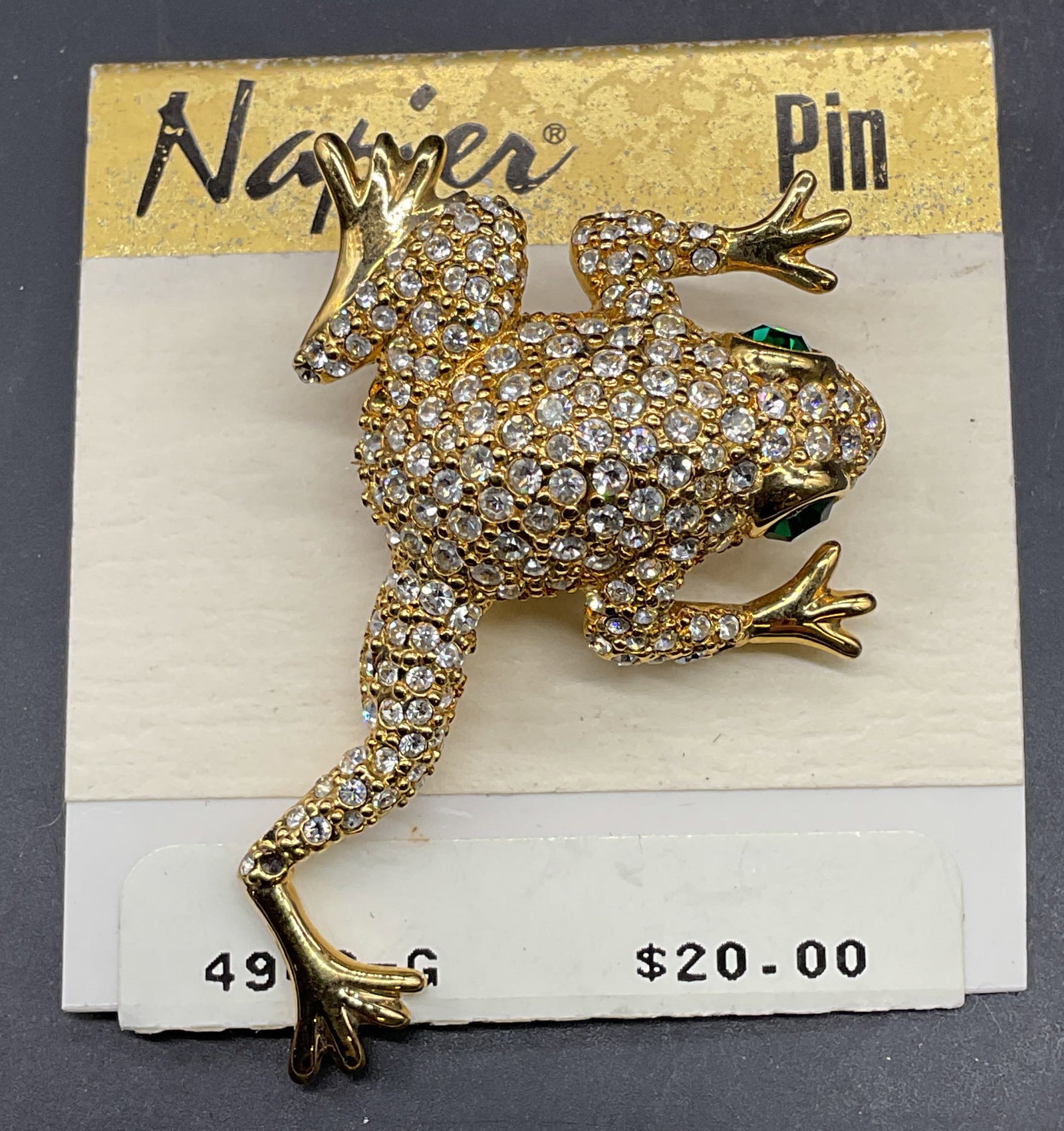 Napier Gold Tone Crystal Frog Brooch NWT: Vintage Napier gold tone crystal frog brooch. New with tag. Measures approx. 1.5 x 2 inches. Some crystals need replacement. Jewelry, estate jewelry, costume jewelry, cocktail jewelry, fashion