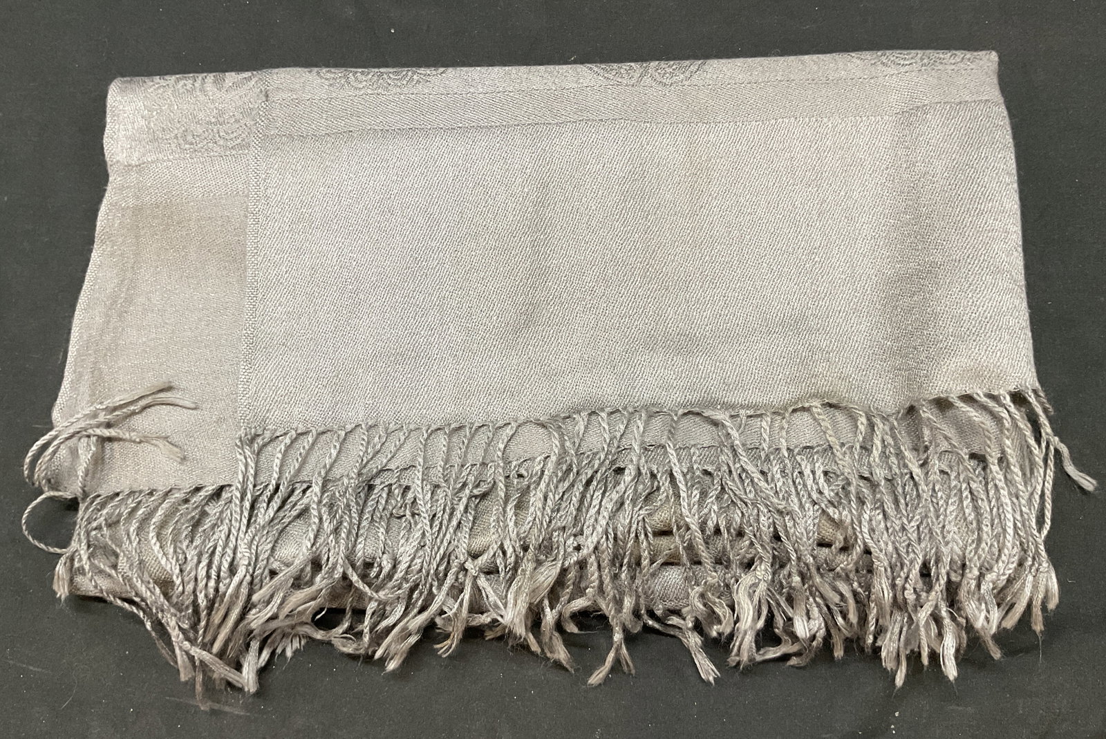 Vintage Grey Pattern Fringed Scarf (1 of 6)