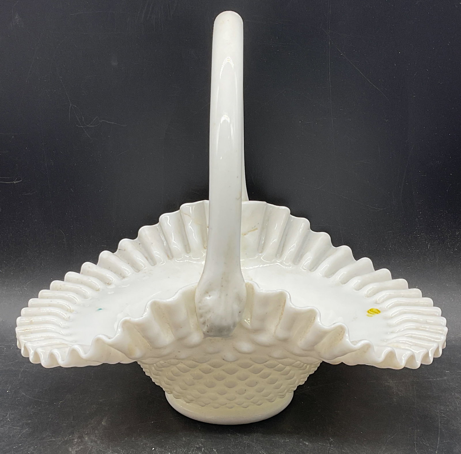 Vintage Milk Glass Ruffle Hobnail Basket (1 of 7)