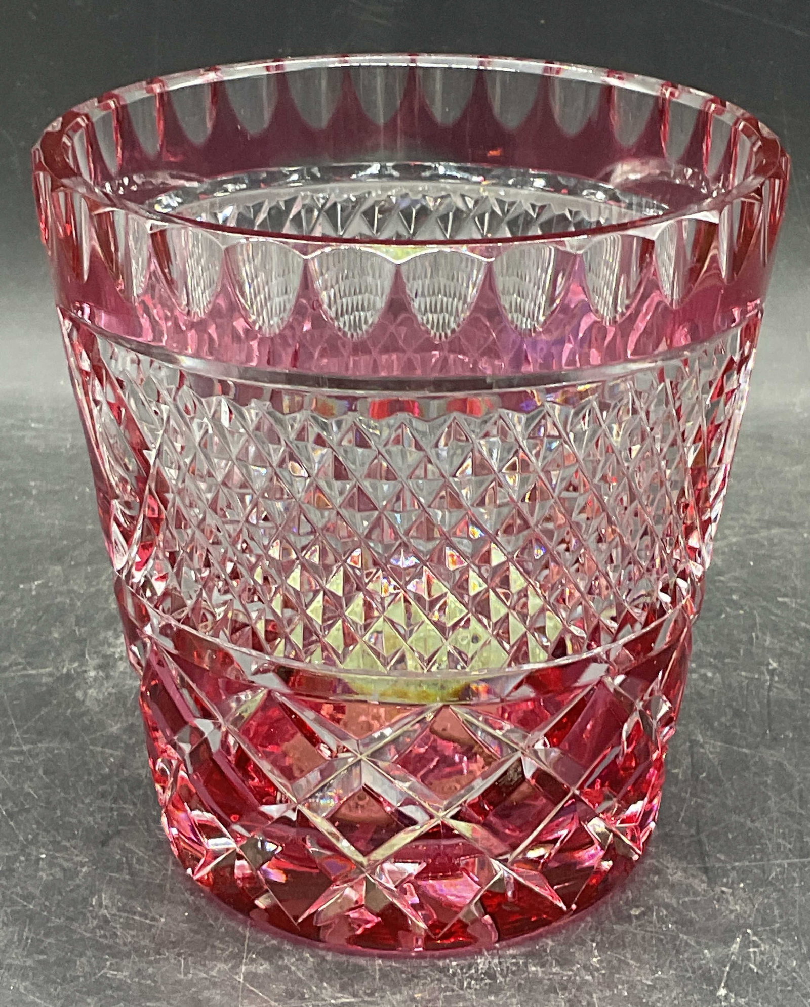 Cranberry to Clear Diamond Cut Crystal Vase (1 of 6)
