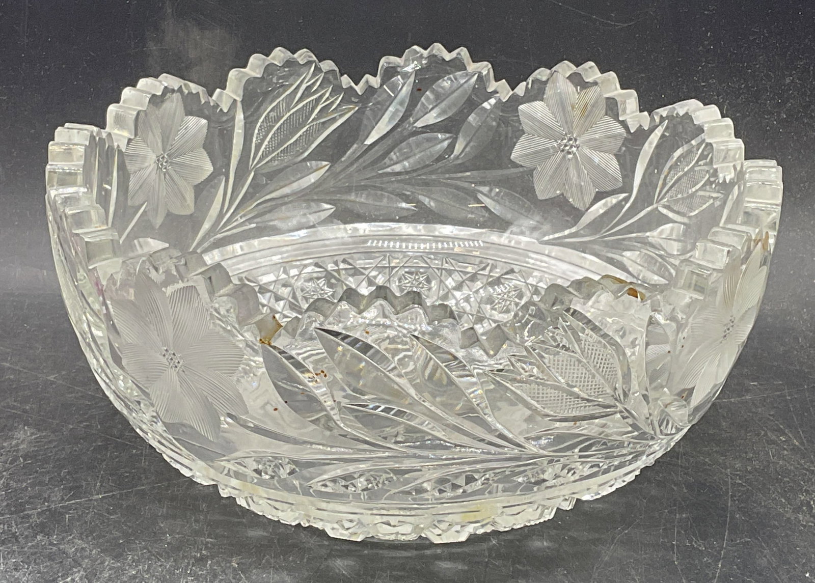 Vintage Hand Cut Floral Crystal Sawtooth Bowl (1 of 6)